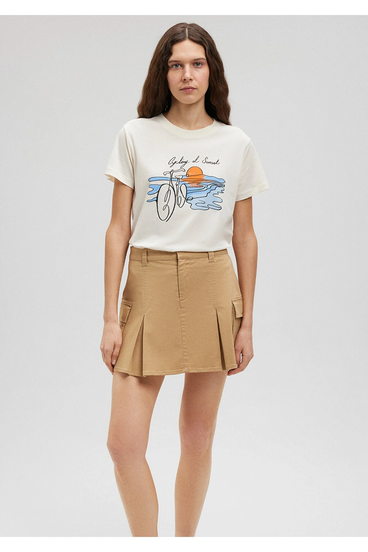 Mavi Bisiklet Baskılı Beyaz Tişört Slim Fit / Dar Kesim