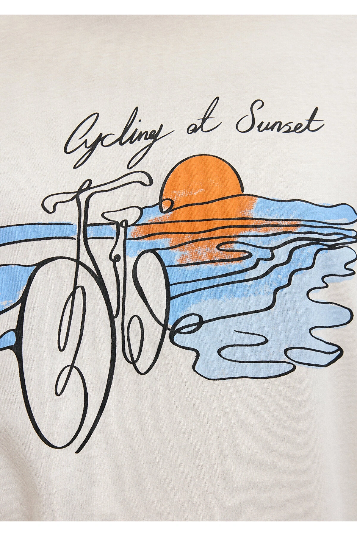 Mavi Bisiklet Baskılı Beyaz Tişört Slim Fit / Dar Kesim