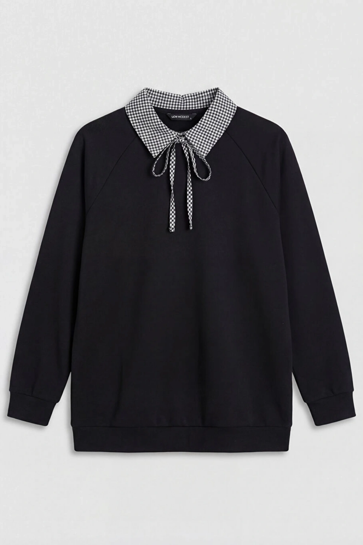 LCW Modest Siyah Gömlek Yaka Ekose Kadın Sweatshir