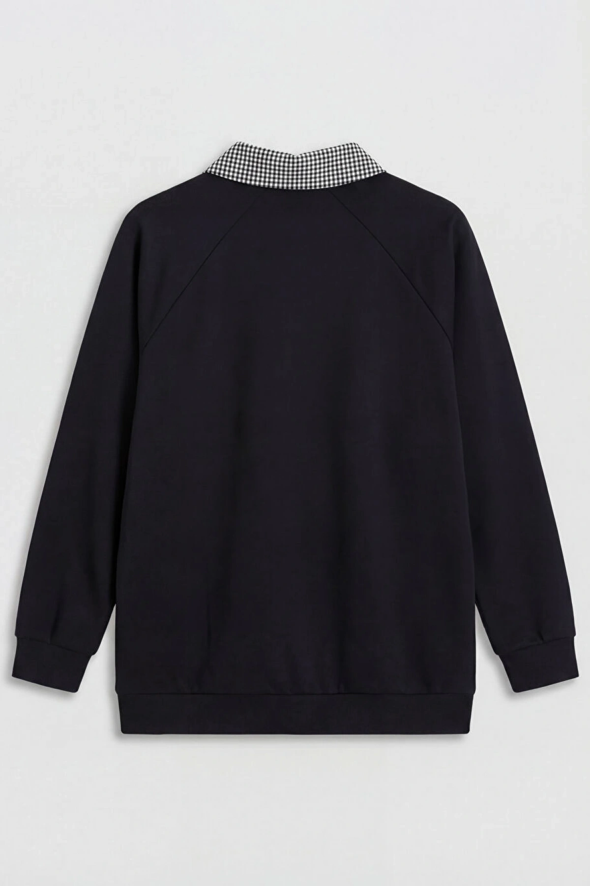 LCW Modest Siyah Gömlek Yaka Ekose Kadın Sweatshir