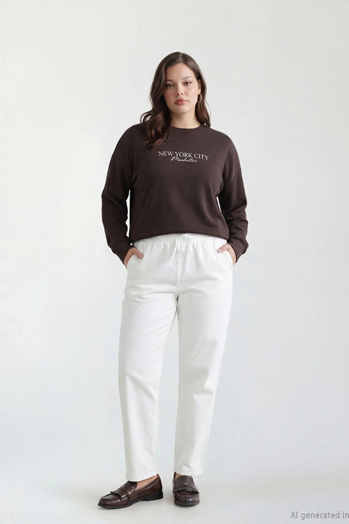 LCW Modest Ekru Beli Lastikli Kadın Pantolon