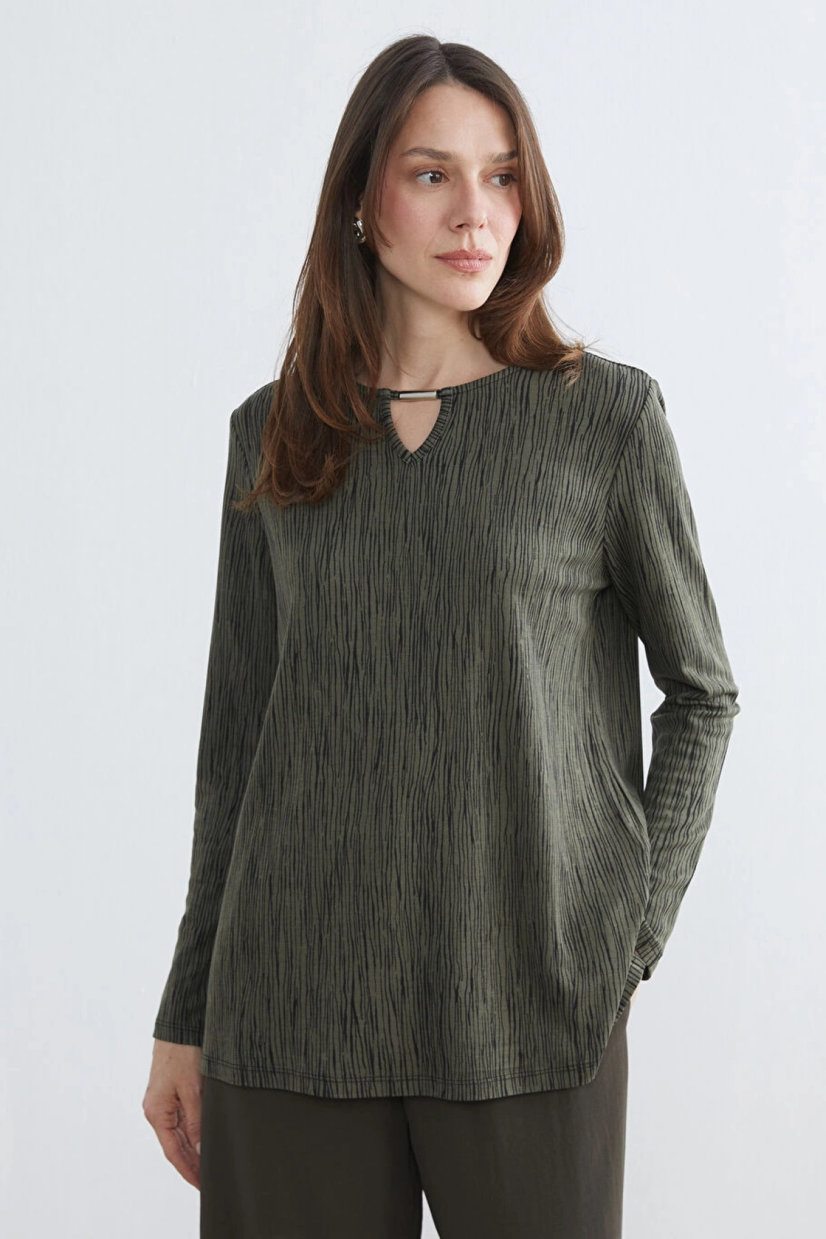 LCW Grace Yeşil Bisiklet Yaka Desenli Bluz