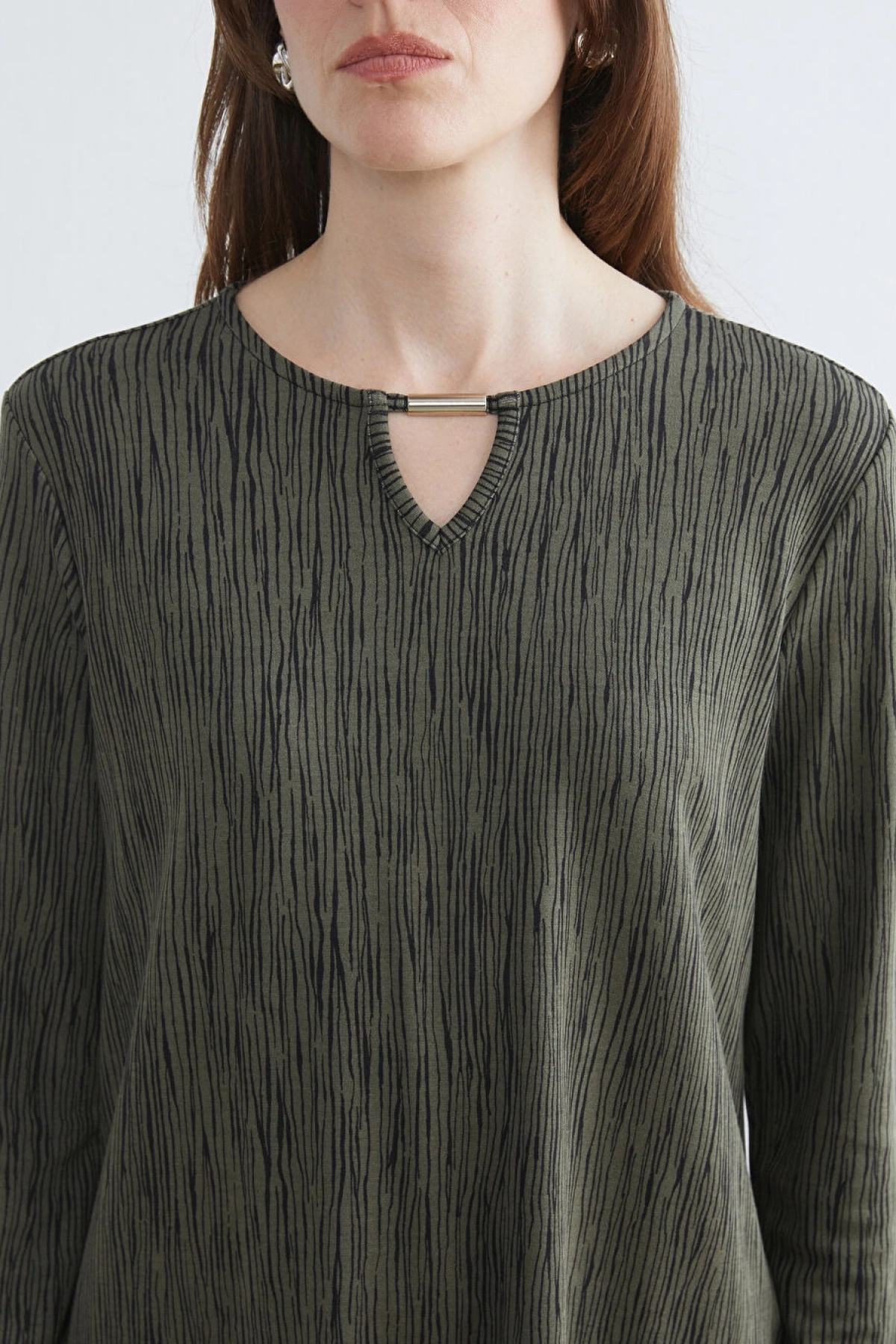 LCW Grace Yeşil Bisiklet Yaka Desenli Bluz