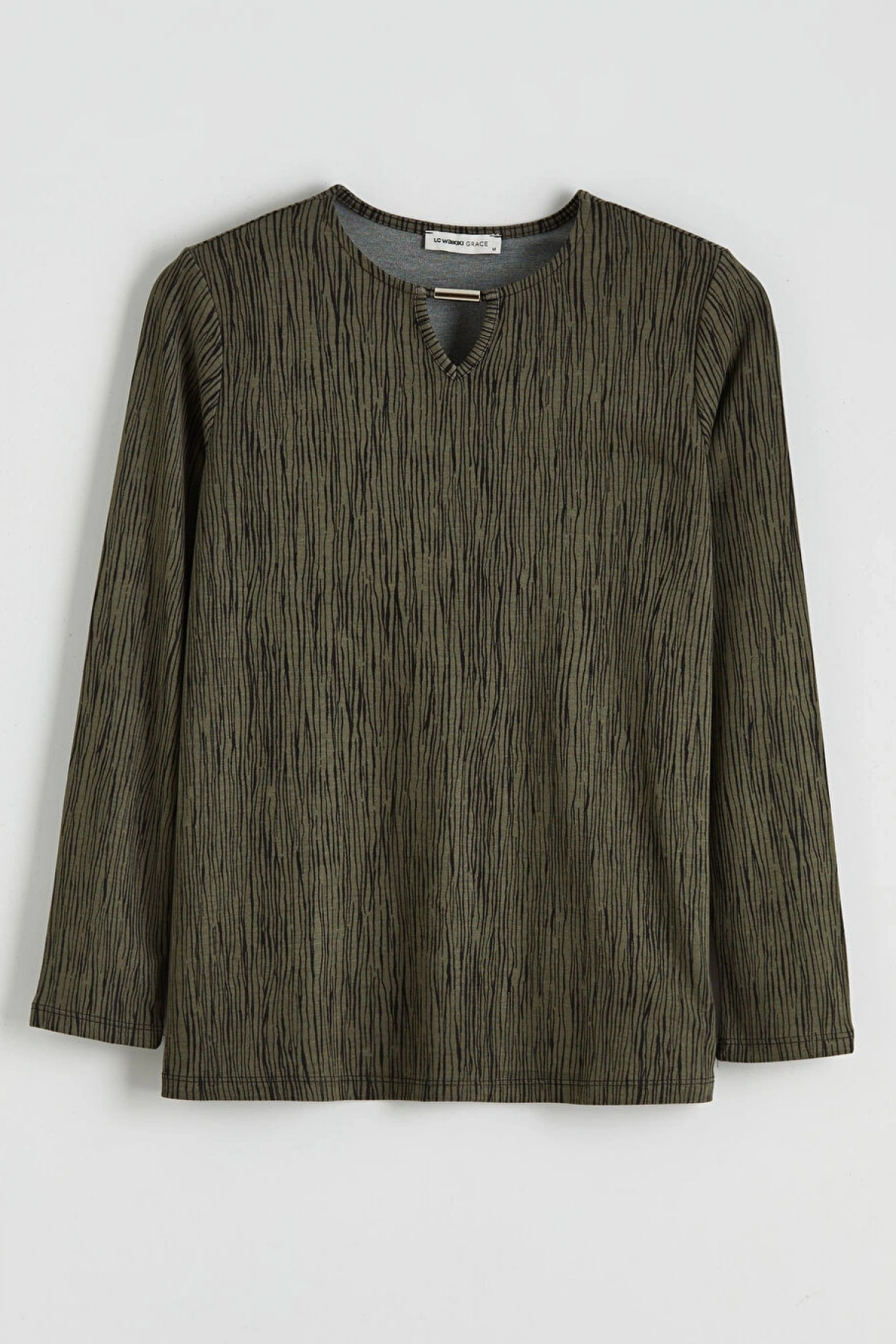 LCW Grace Yeşil Bisiklet Yaka Desenli Bluz