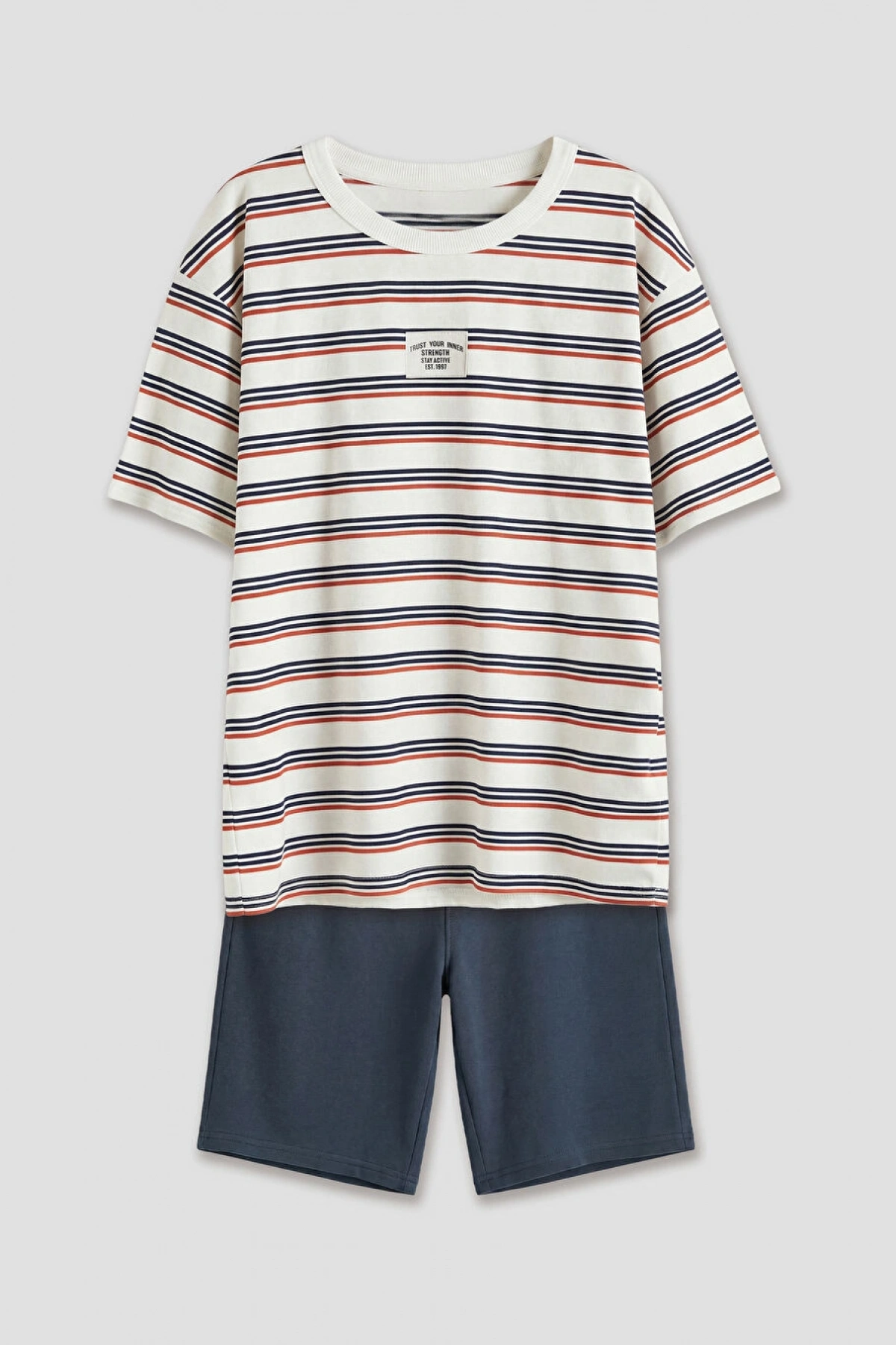 LCW Kids Turuncu Çizgili Erkek Çocuk Tişört Ve Şort