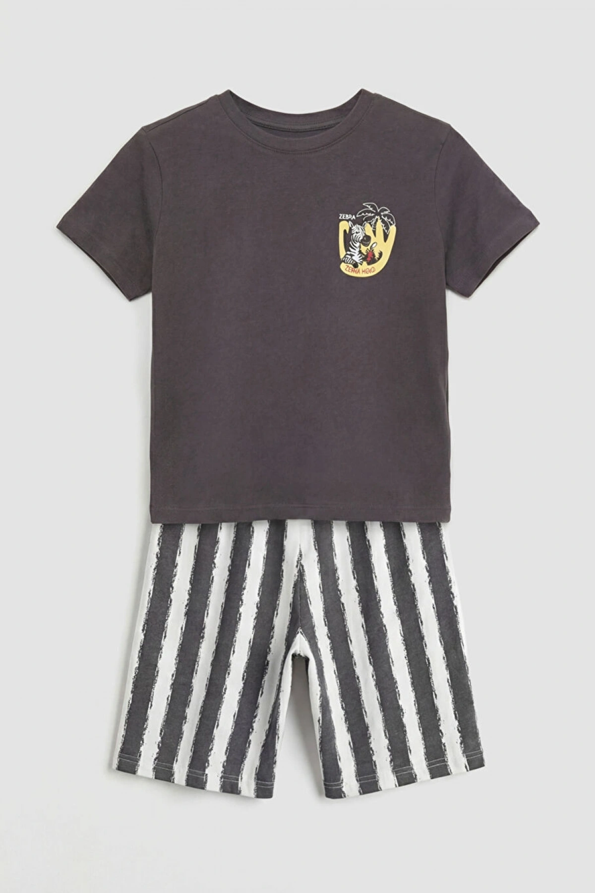 LCW Kids Antrasit Bisiklet Yaka Erkek Çocuk Şortlu Pijama Takımı