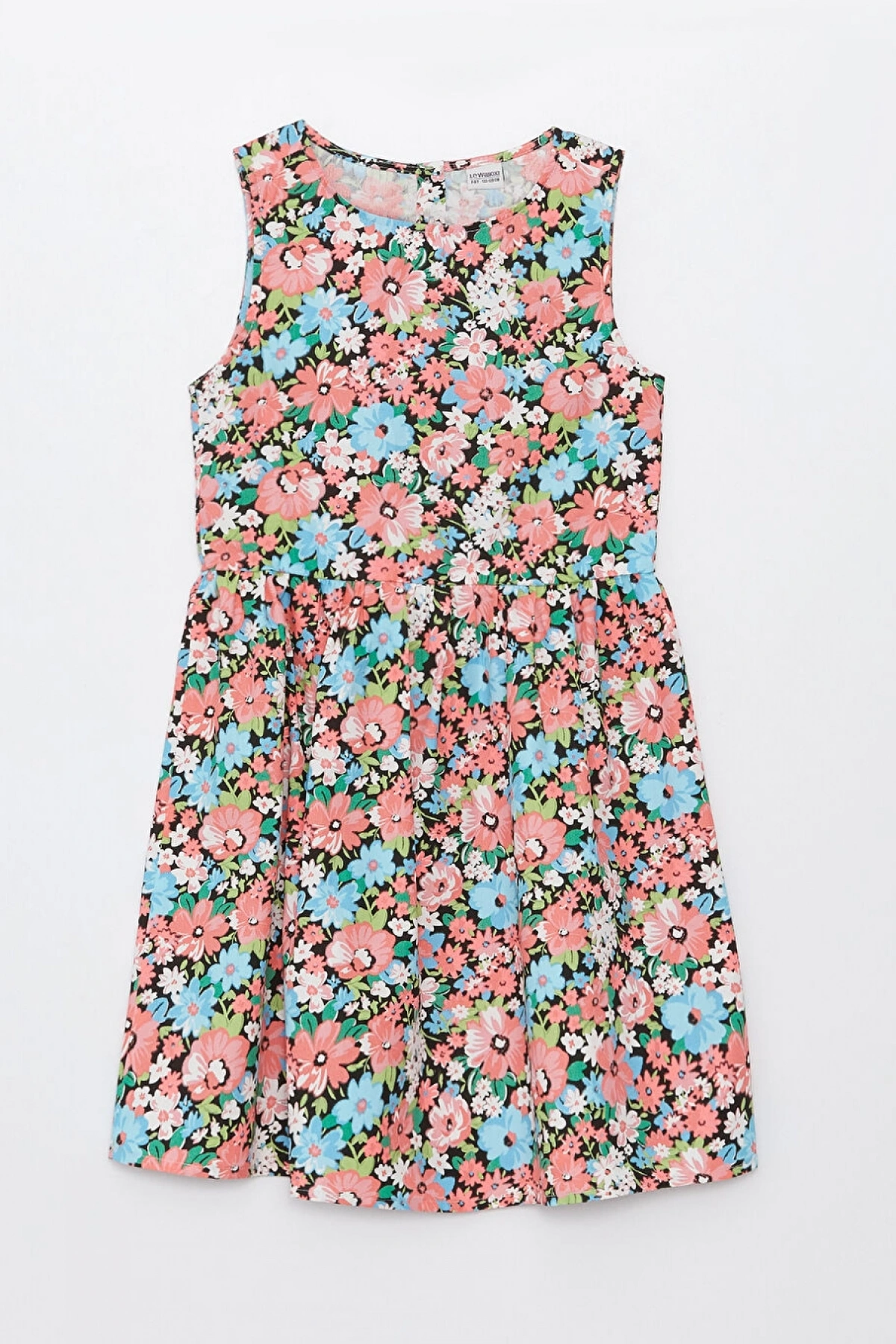 LCW Kids Siyah Bisiklet Yaka Desenli Kız Çocuk Elbise