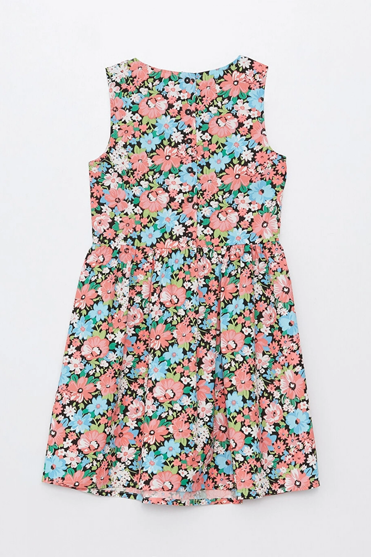 LCW Kids Siyah Bisiklet Yaka Desenli Kız Çocuk Elbise