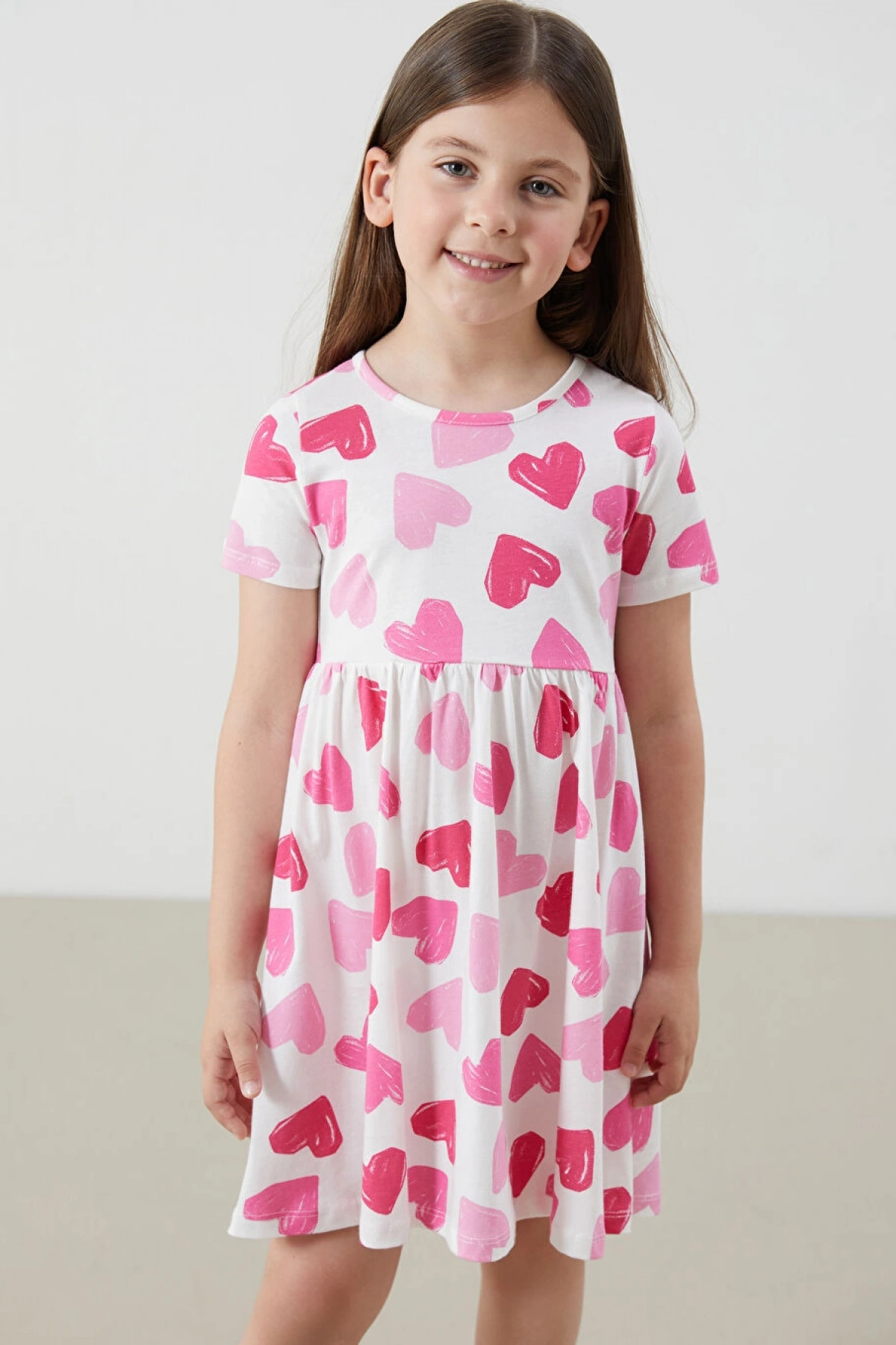 Bisiklet Yaka Baskılı Kız Çocuk Penye Elbise (S5)