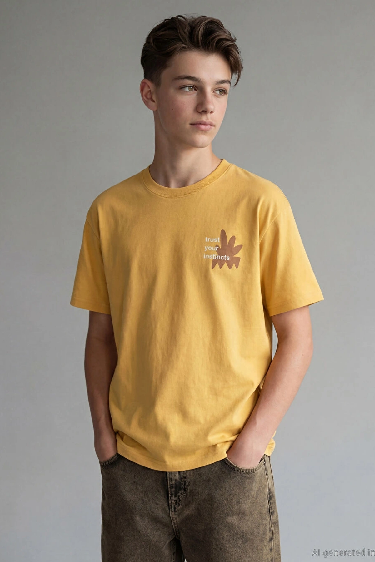 LCW Kids Sarı Bisiklet Yaka Baskılı Erkek Çocuk Tişört