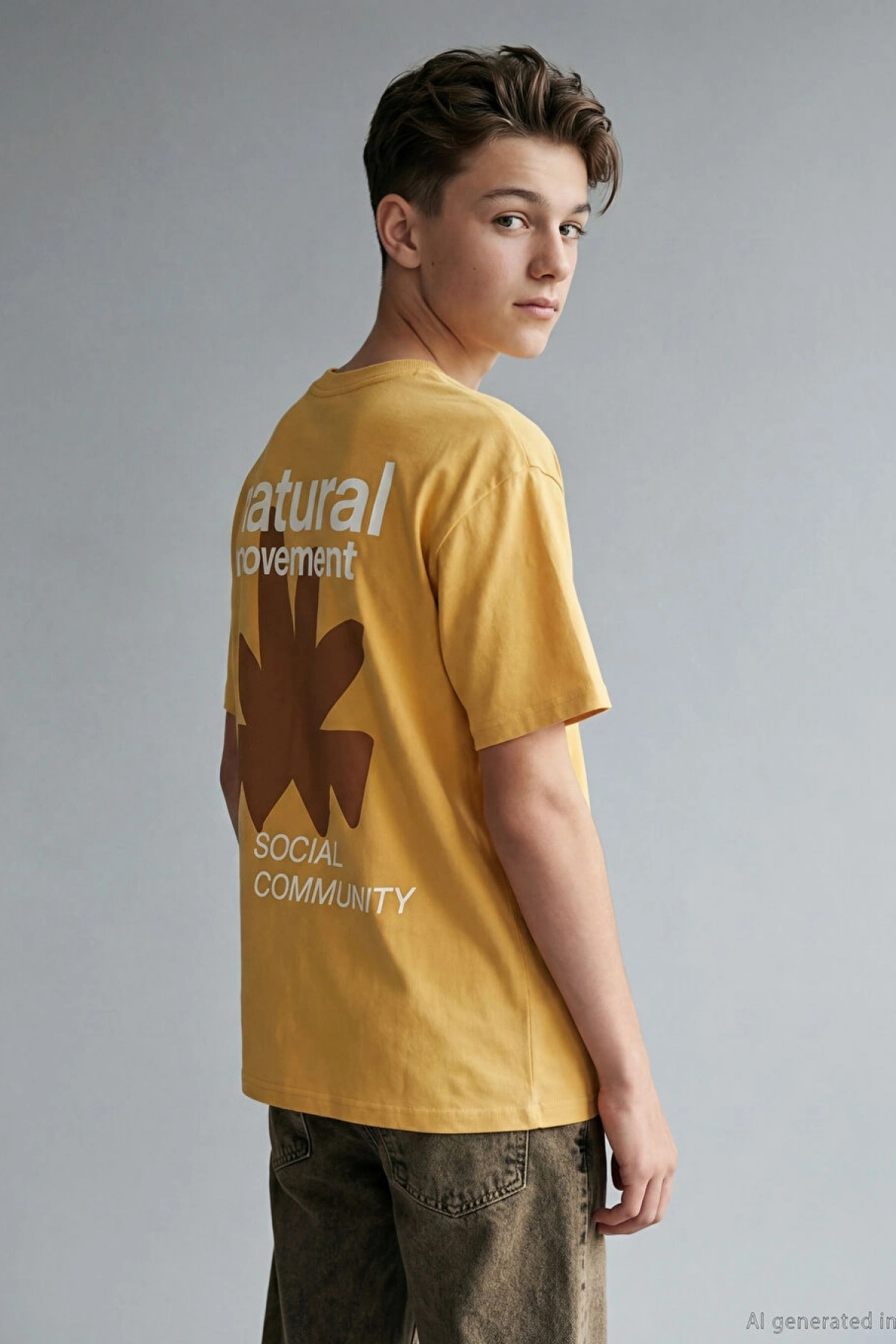 LCW Kids Sarı Bisiklet Yaka Baskılı Erkek Çocuk Tişört