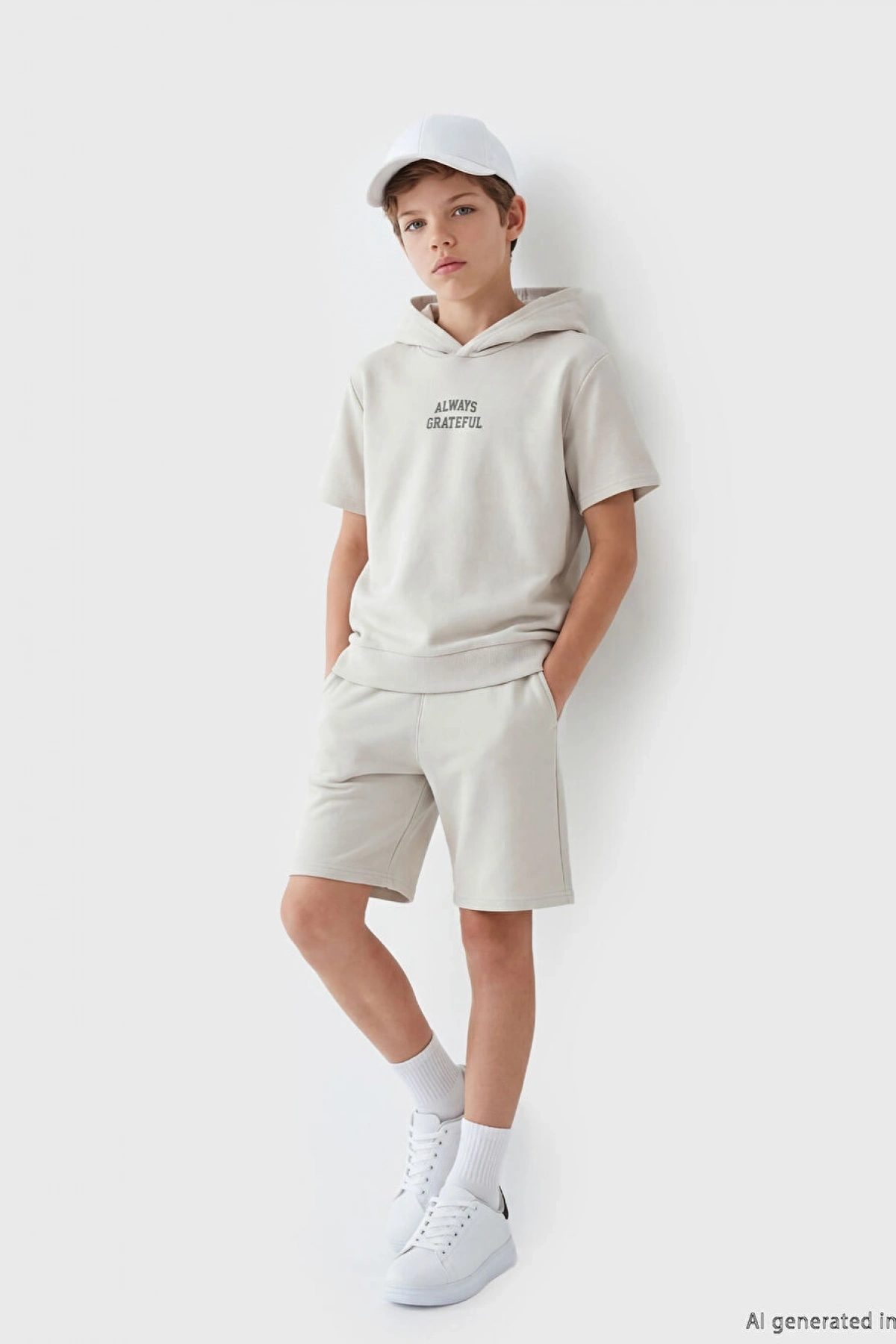 LCW Kids Bej Slogan Baskılı Erkek Çocuk Tişört Ve Şort