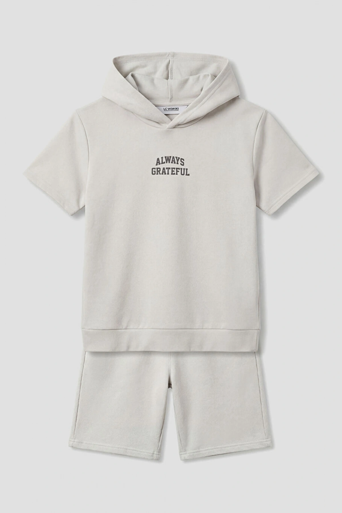 LCW Kids Bej Slogan Baskılı Erkek Çocuk Tişört Ve Şort