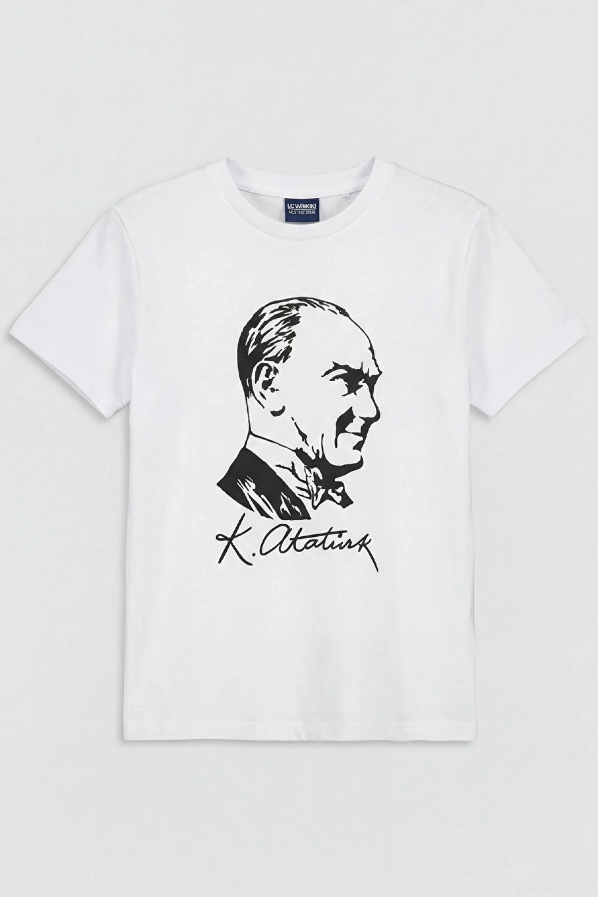 LCW Kids Beyaz Bisiklet Yaka Atatürk Baskılı Kız Çocuk Tişört