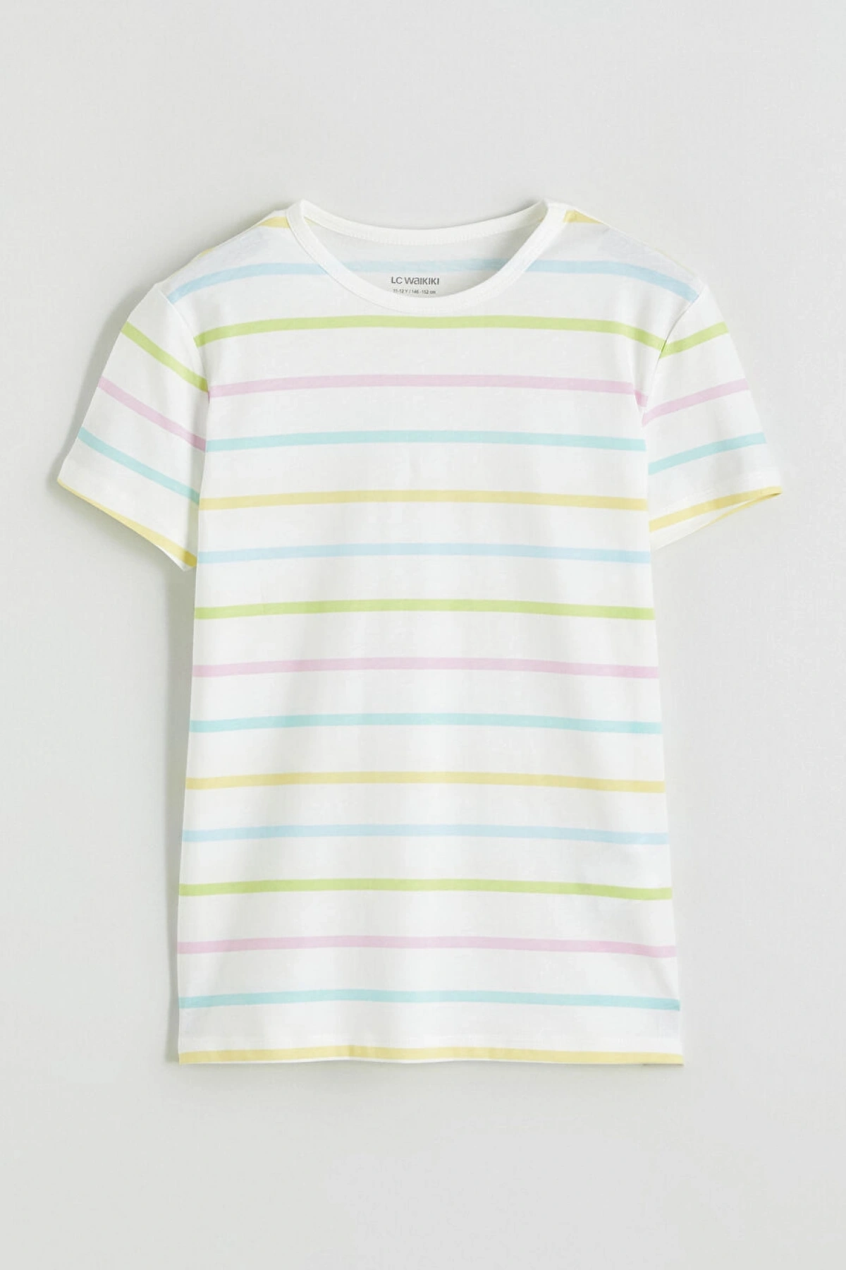LCW Kids Karışık Bisiklet Yaka Çizgili Kız Çocuk Tişört