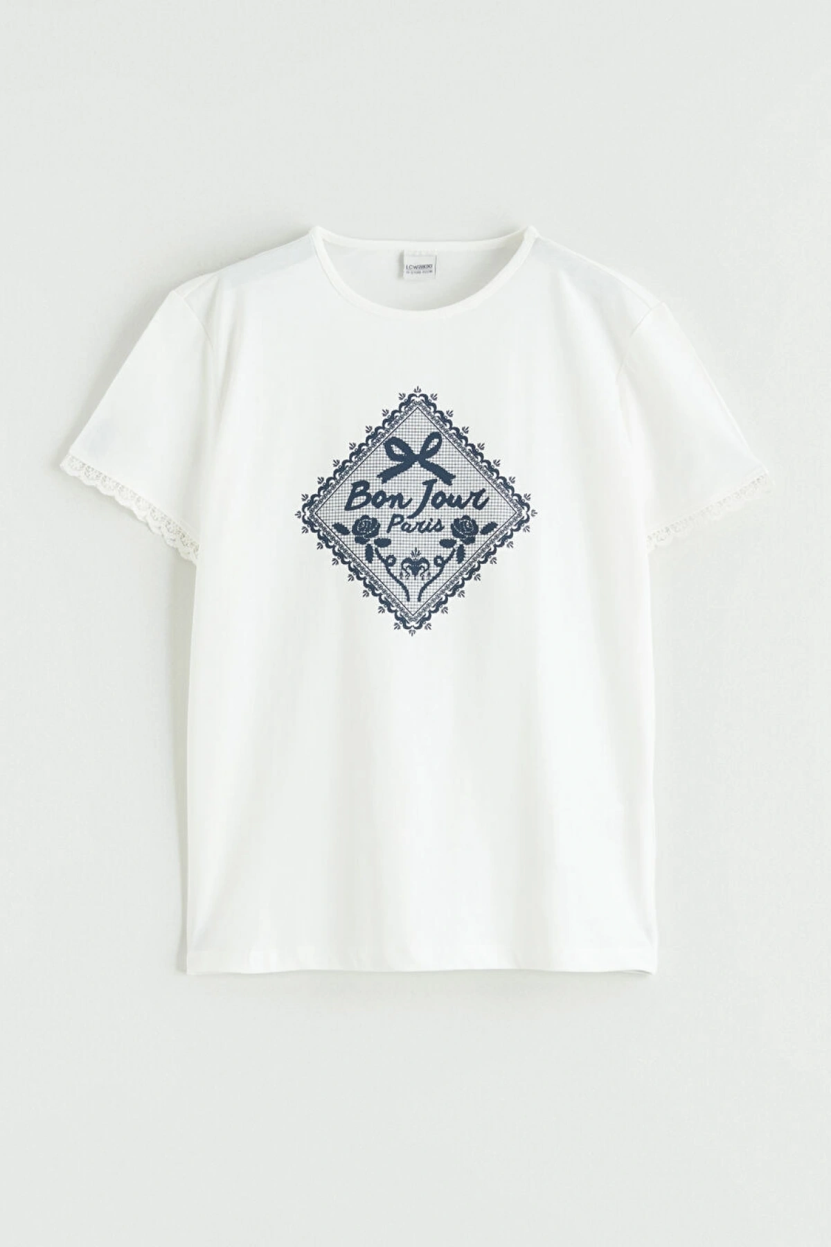 LCW Kids Ekru Baskılı Kız Çocuk Tişört