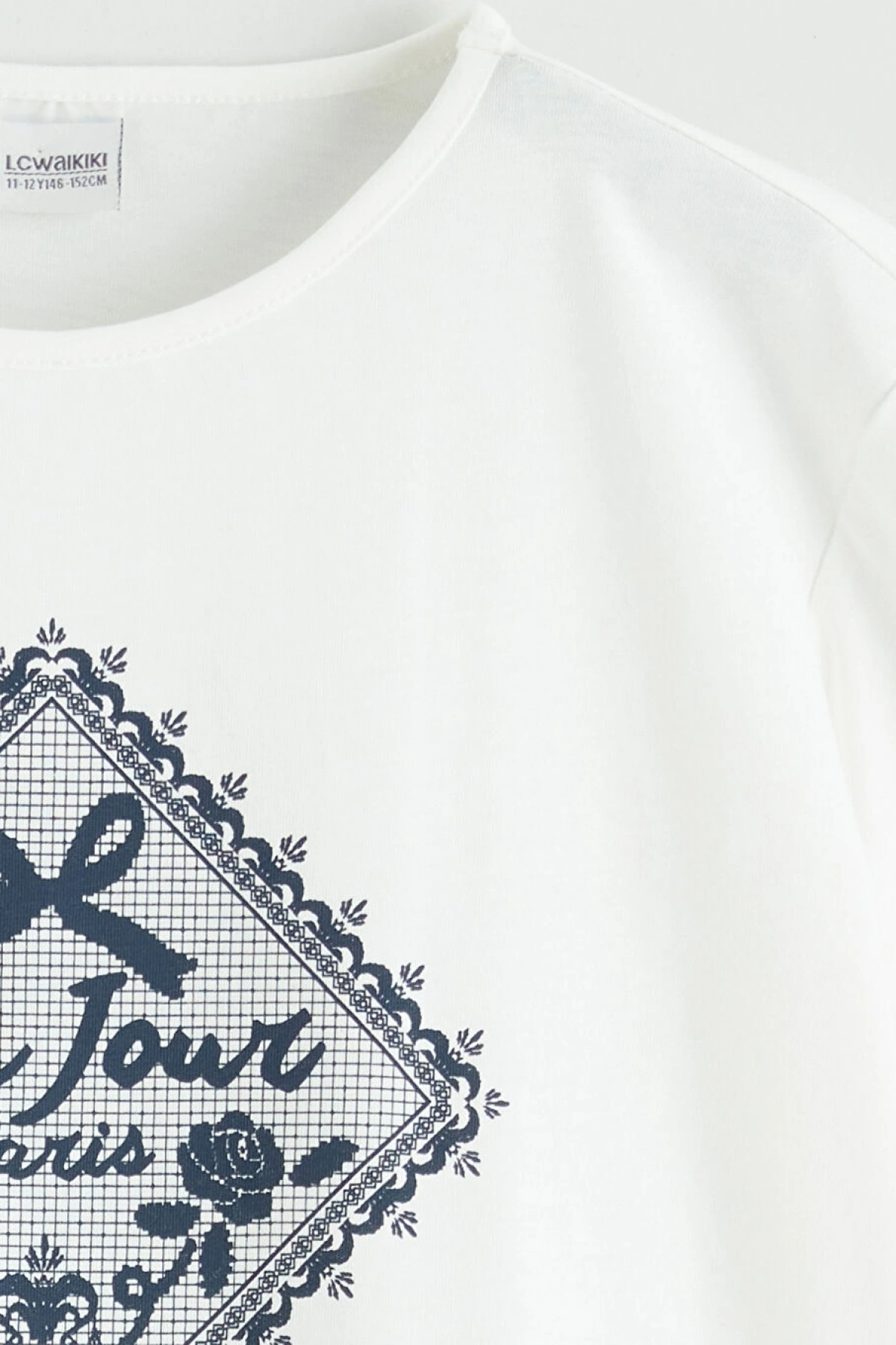 LCW Kids Ekru Baskılı Kız Çocuk Tişört