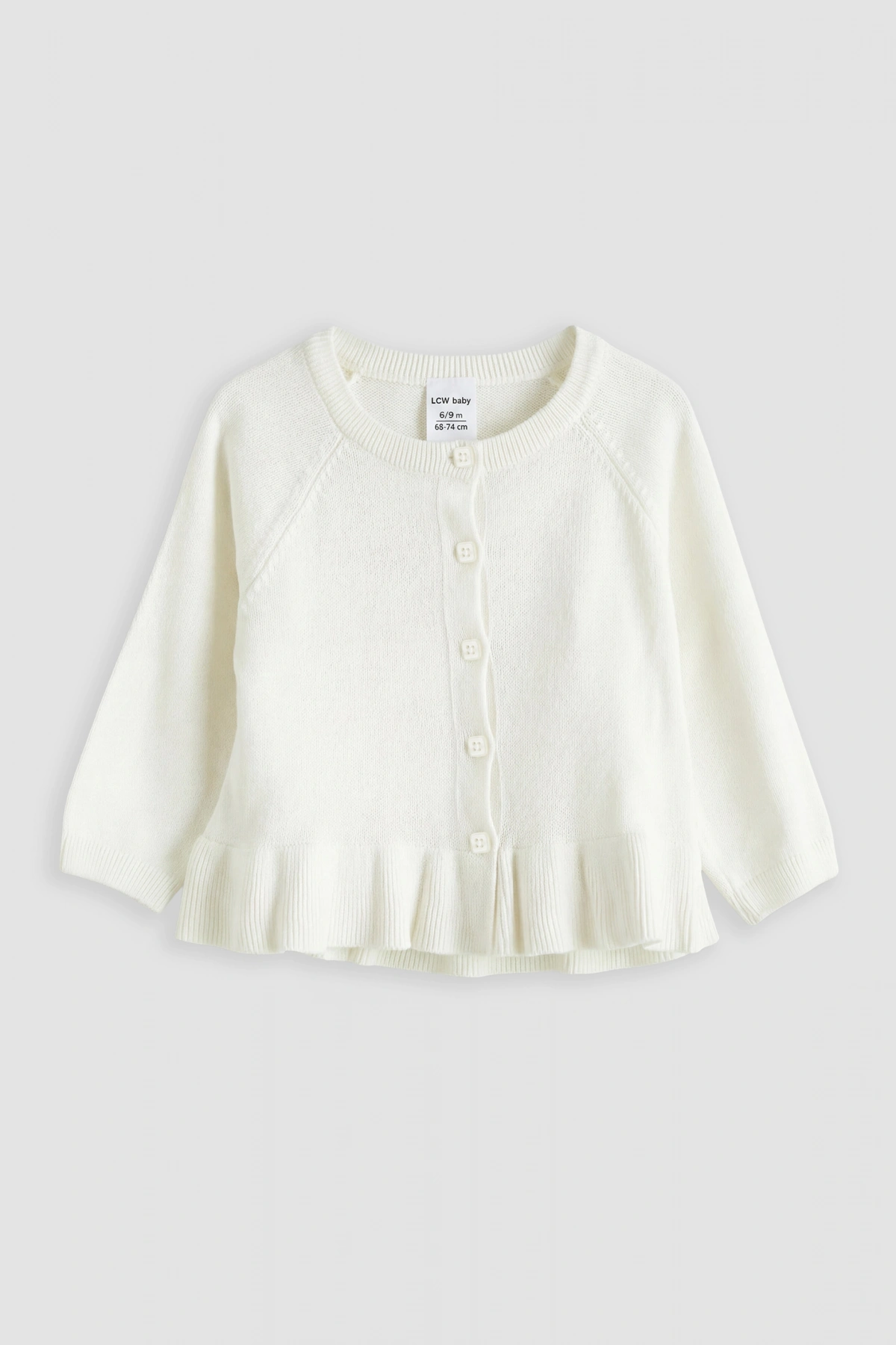 LCW baby Ekru Bisiklet Yaka Kız Bebek Triko Hırka