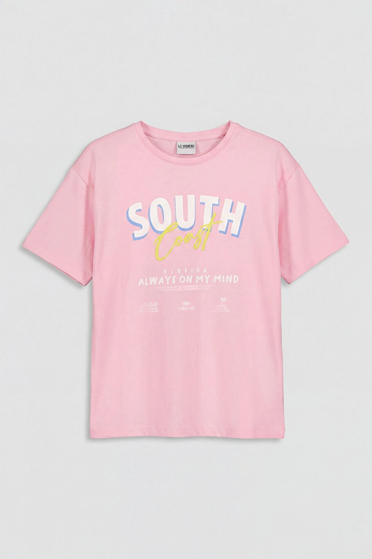 LCW Kids Pembe Bisiklet Yaka Baskılı Kız Çocuk Tişört 2li