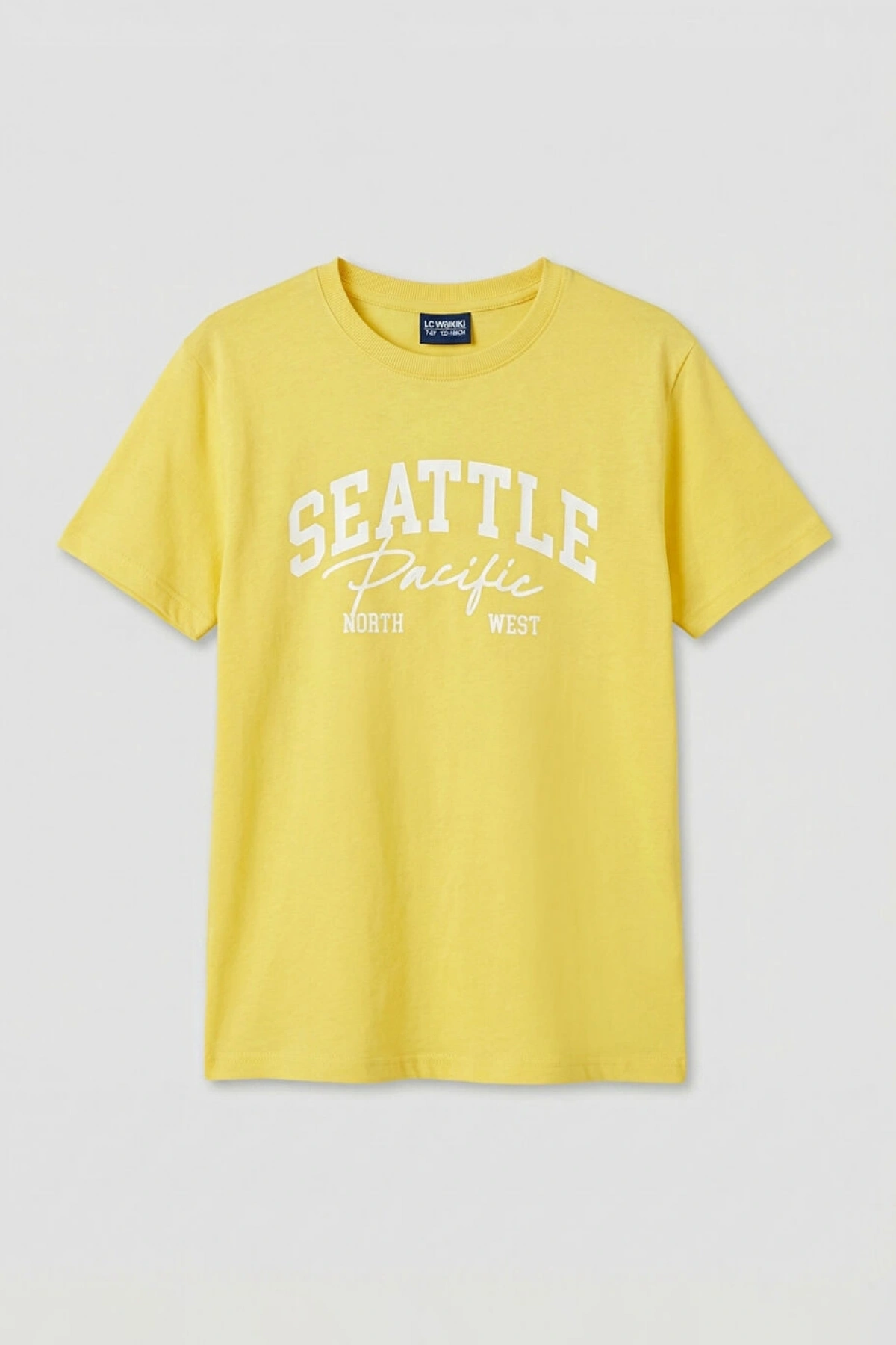 LCW Kids Sarı Bisiklet Yaka Baskılı Erkek Çocuk Tişört