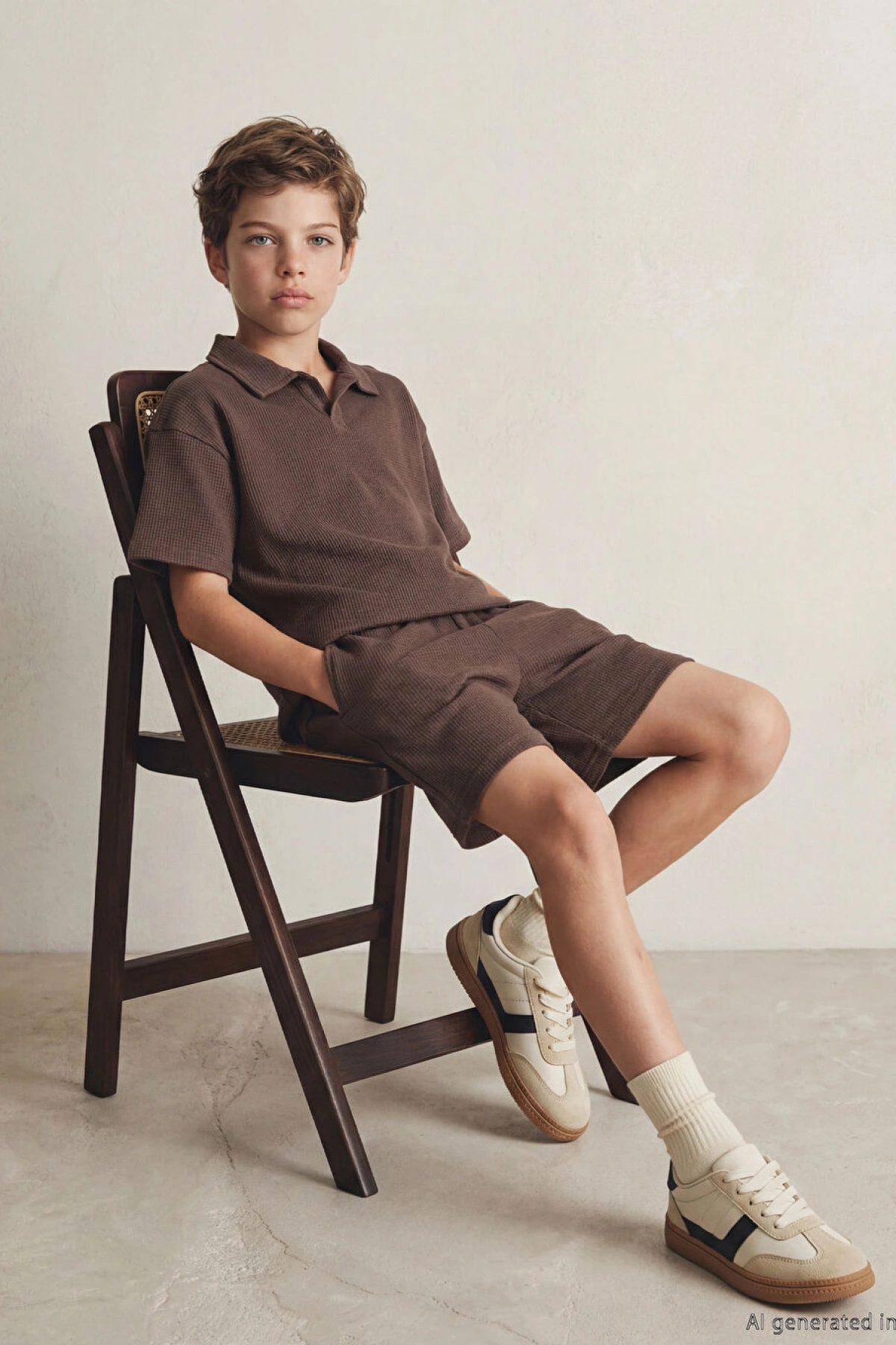 W Kids Kahverengi Polo Yaka Erkek Çocuk Tişört Ve Şort