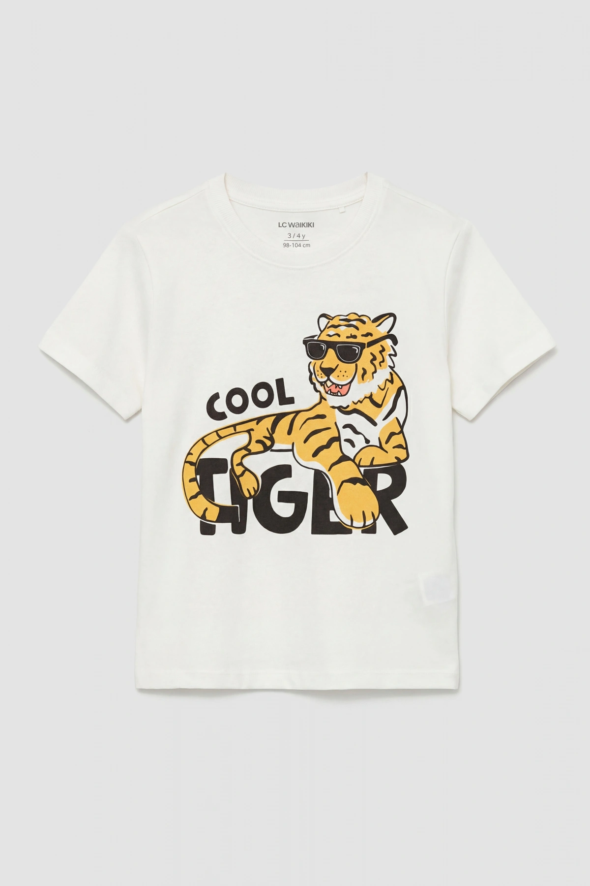 LCW Kids Ekru Bisiklet Yaka Baskılı Erkek Çocuk Tişört