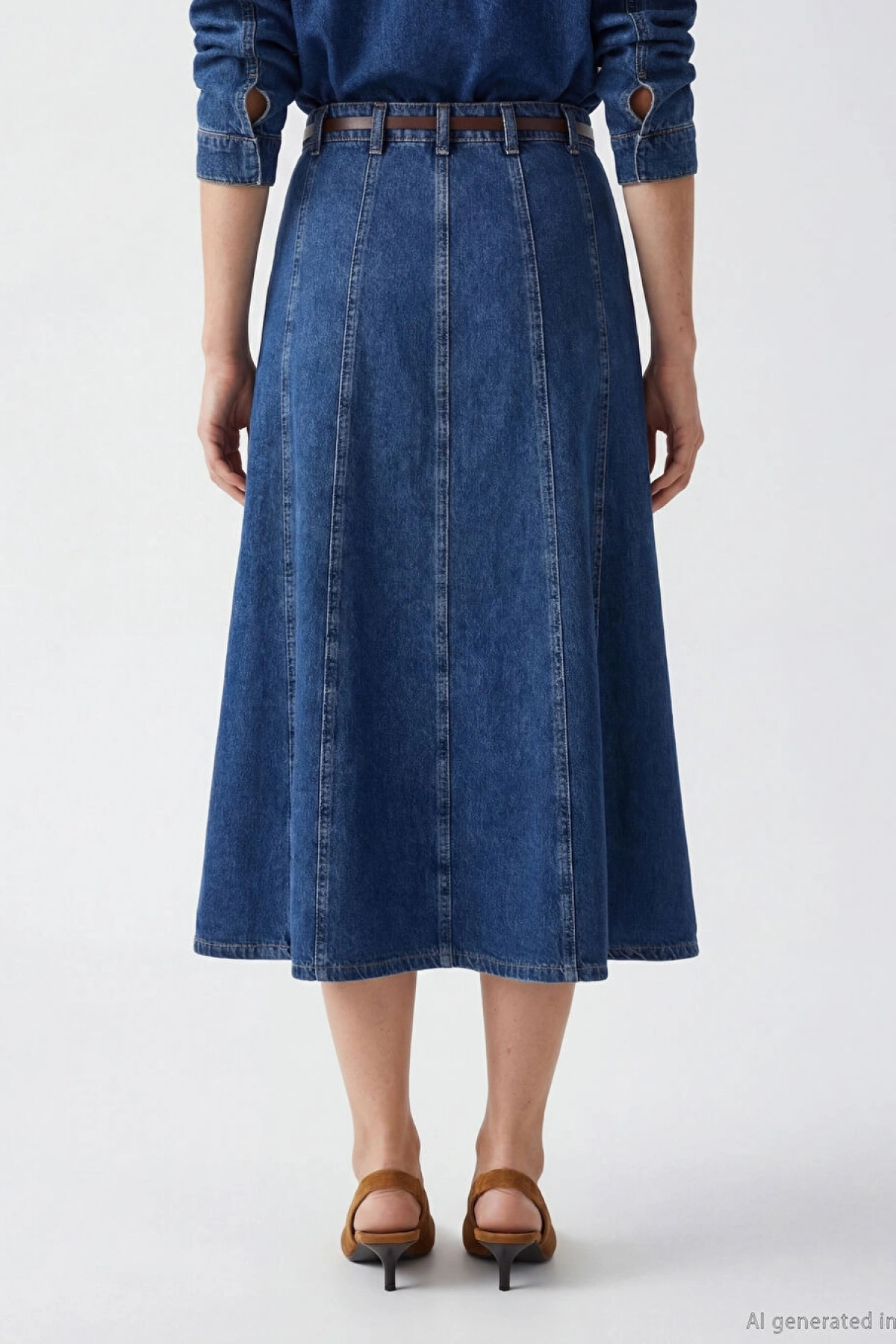 LCW Vision Indigo Yüksek Bel Kemerli Kloş Jean Etek