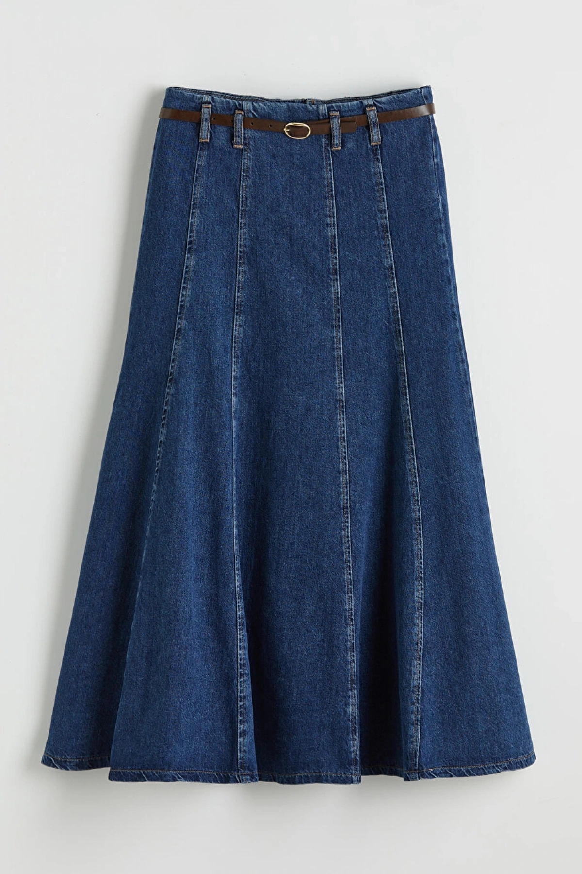 LCW Vision Indigo Yüksek Bel Kemerli Kloş Jean Etek