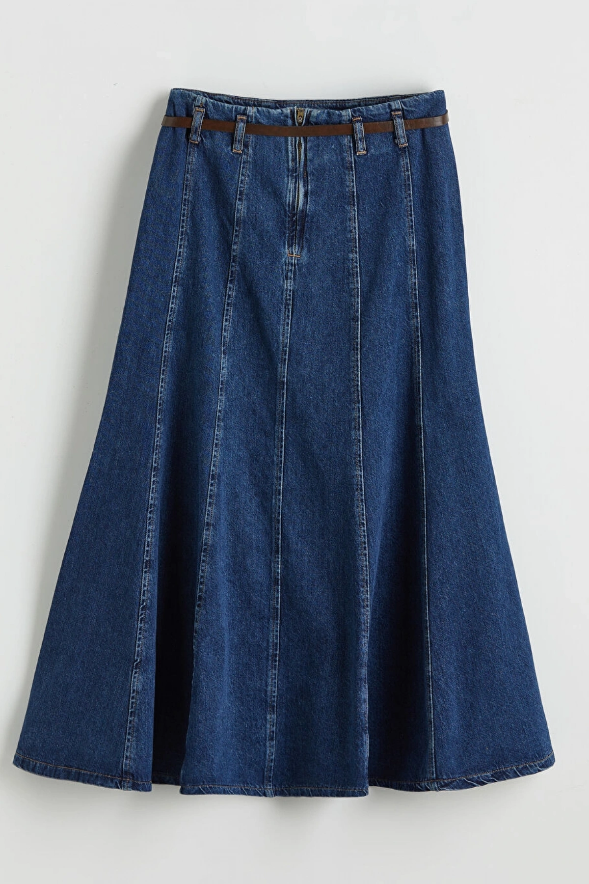 LCW Vision Indigo Yüksek Bel Kemerli Kloş Jean Etek