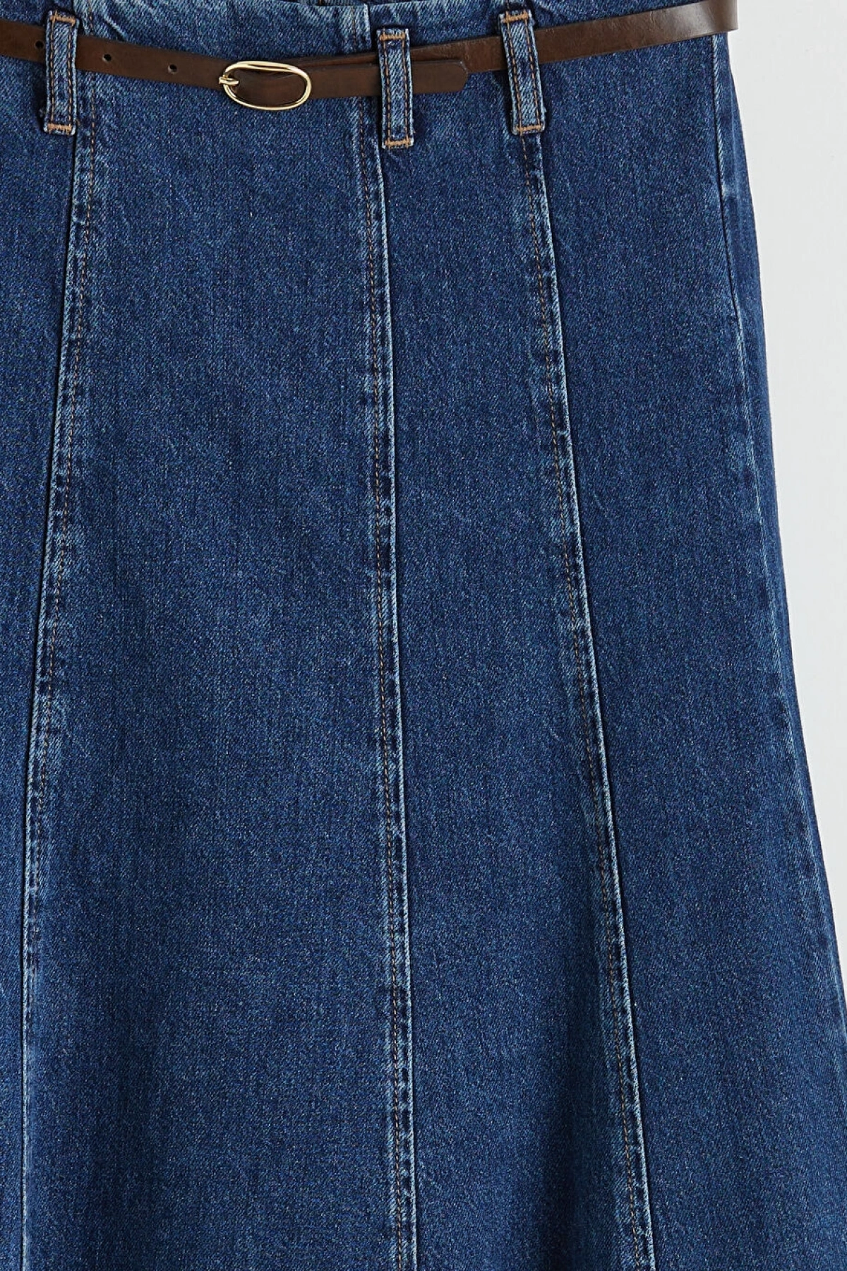 LCW Vision Indigo Yüksek Bel Kemerli Kloş Jean Etek