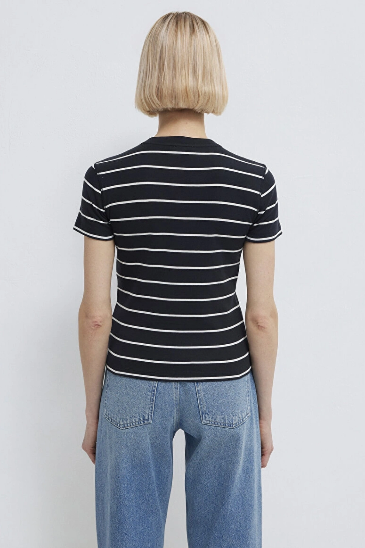 MAVİ Yarı Düğmeli Çizgili Lacivert Tişört