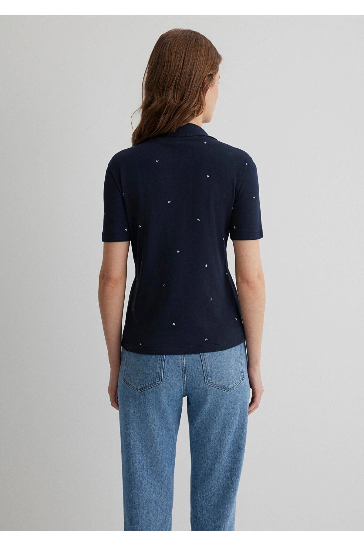 Mavi Mini Baskılı Lacivert Polo Tişört Fitted / Vücuda Oturan Kesim