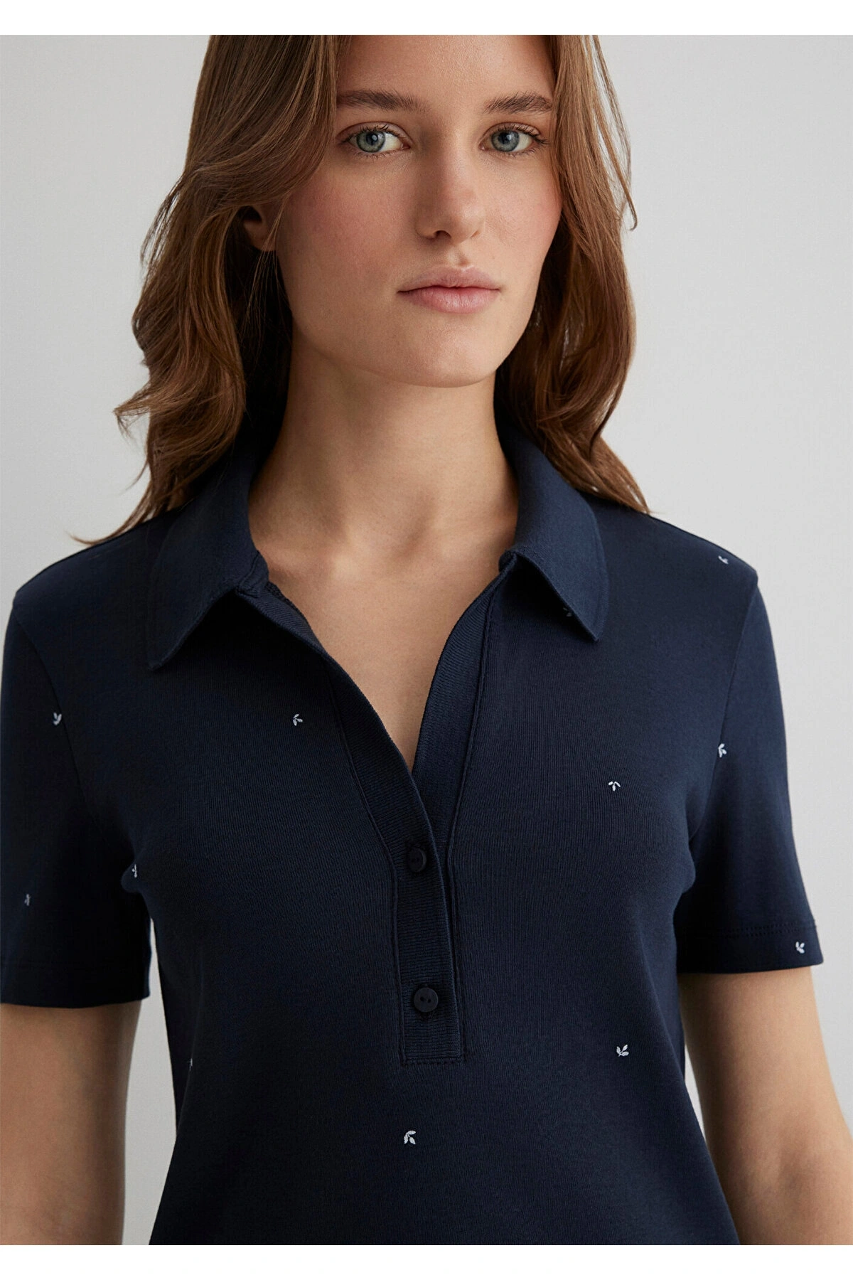 Mavi Mini Baskılı Lacivert Polo Tişört Fitted / Vücuda Oturan Kesim