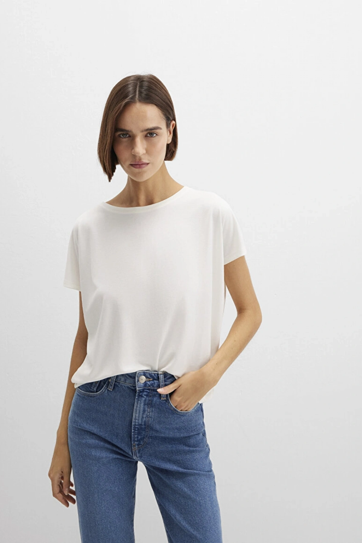 MAVİ Soft-Premium Ekru (TENCEL™) Modal Karışımlı Basic Tişört