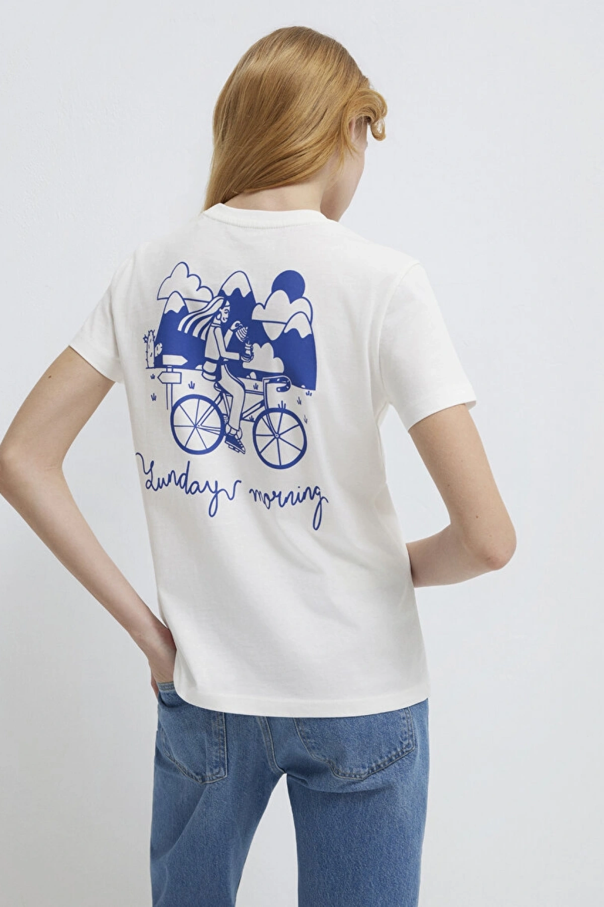 MAVİ KADIN BASKILI TİŞÖRT Kırık Beyaz