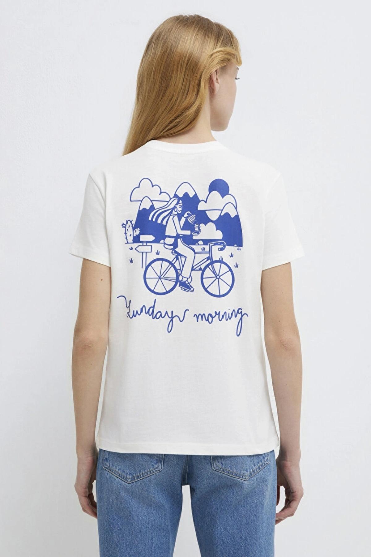 MAVİ KADIN BASKILI TİŞÖRT Kırık Beyaz