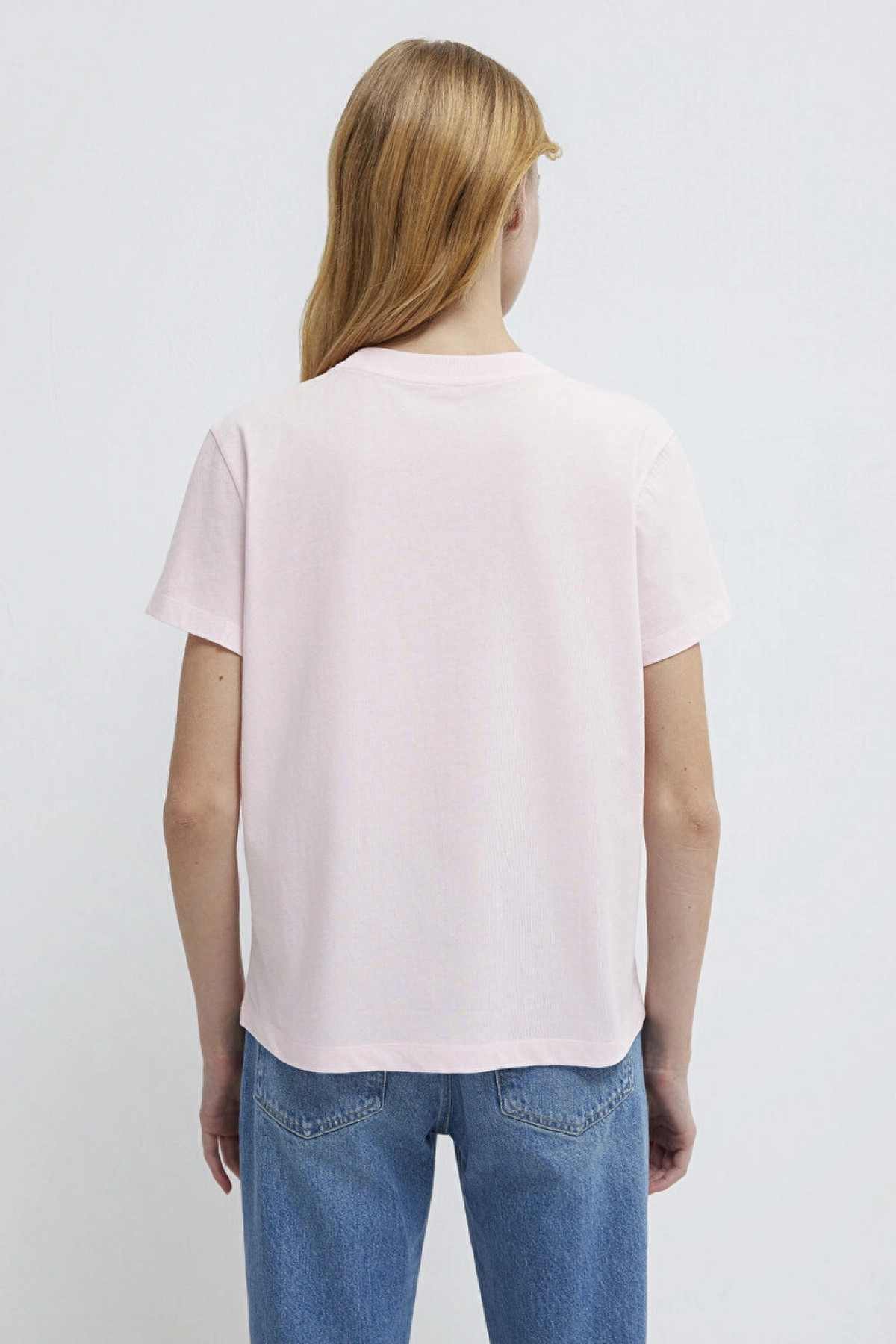 Mavi Logo Baskılı Pembe Tişört