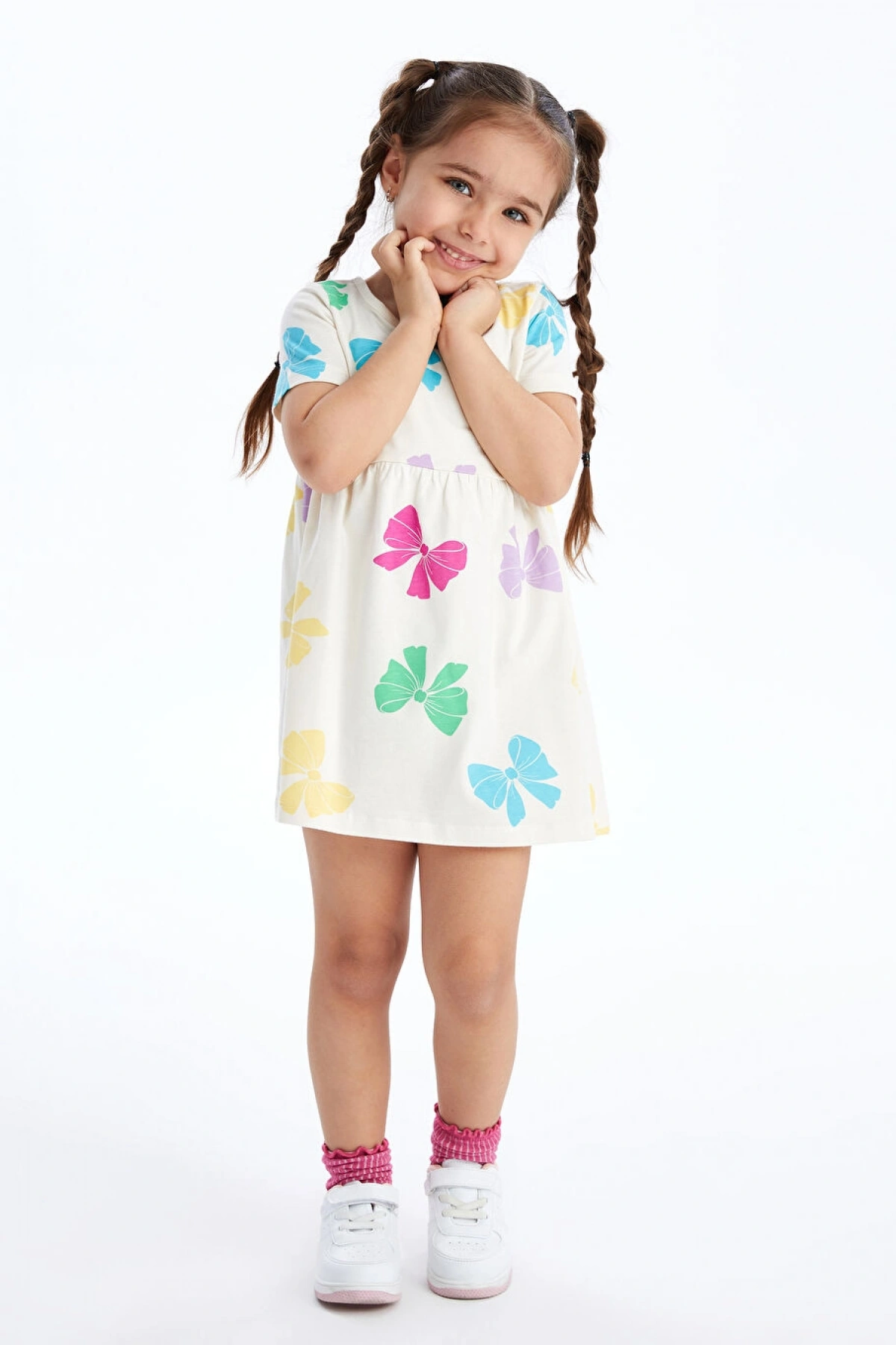 Bisiklet Yaka Kısa Kollu Kız Bebek Elbise