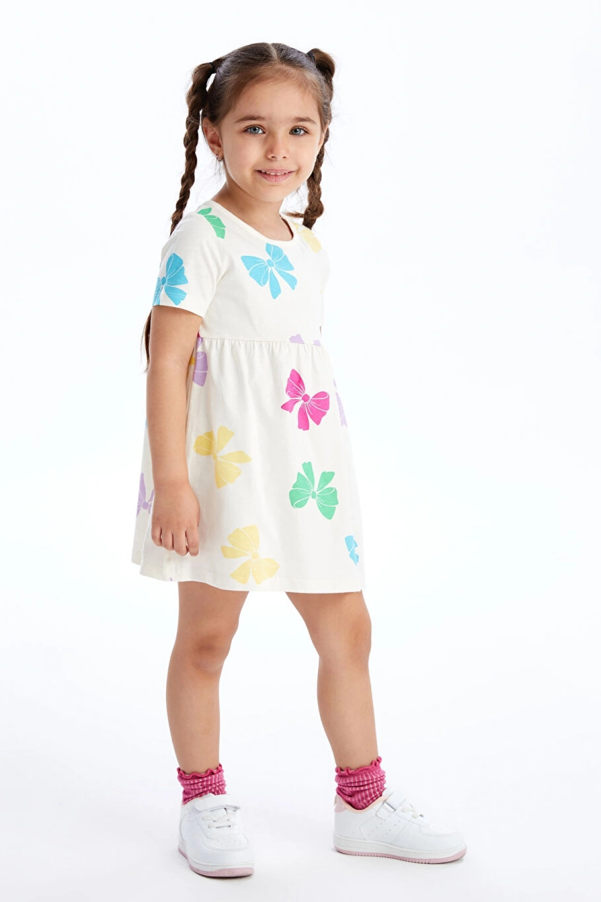 Bisiklet Yaka Kısa Kollu Kız Bebek Elbise