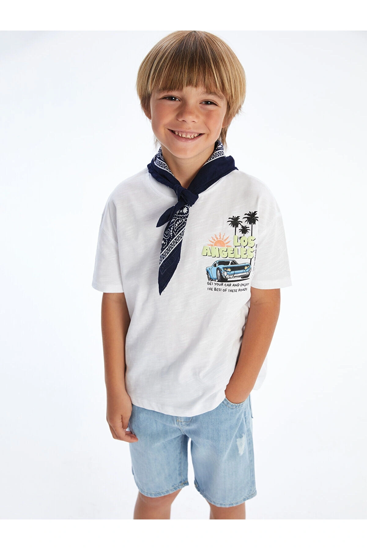 LCW baby Beyaz Los Angeles Baskılı Penye Erkek Çocuk Tişört