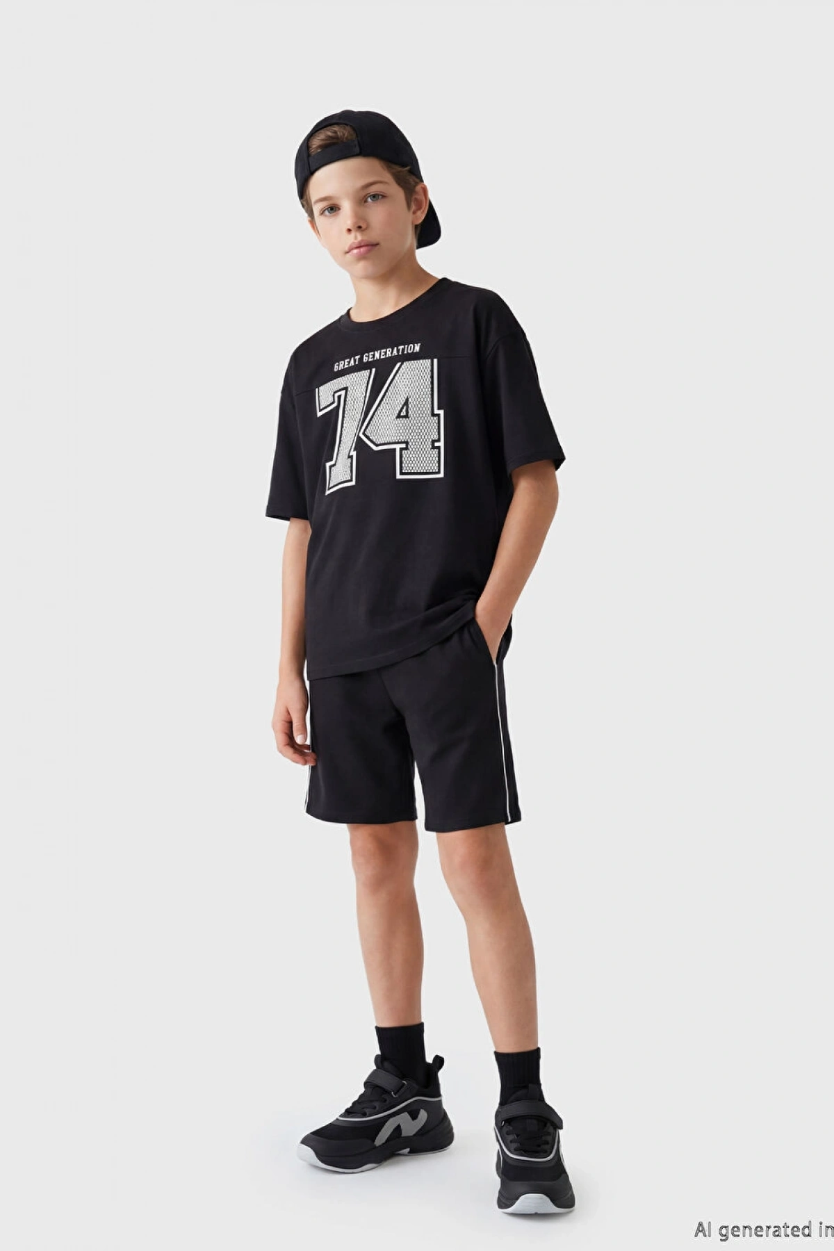 LCW Kids Siyah Bisiklet Yaka Baskılı Erkek Çocuk Tişört Ve Şort