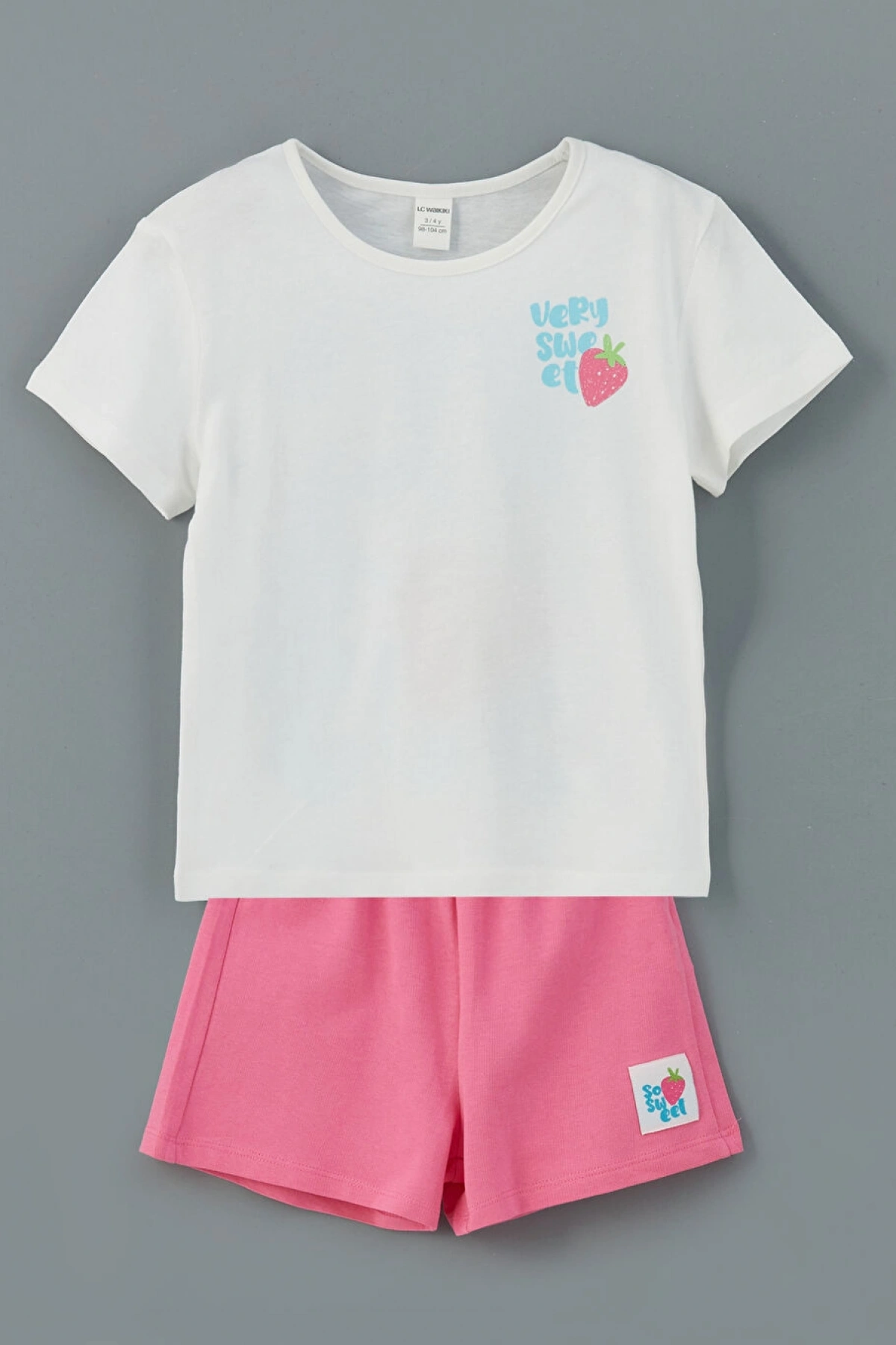 LCW Kids Beyaz Bisiklet Yaka Kız Bebek Tişört Ve Şort 2li