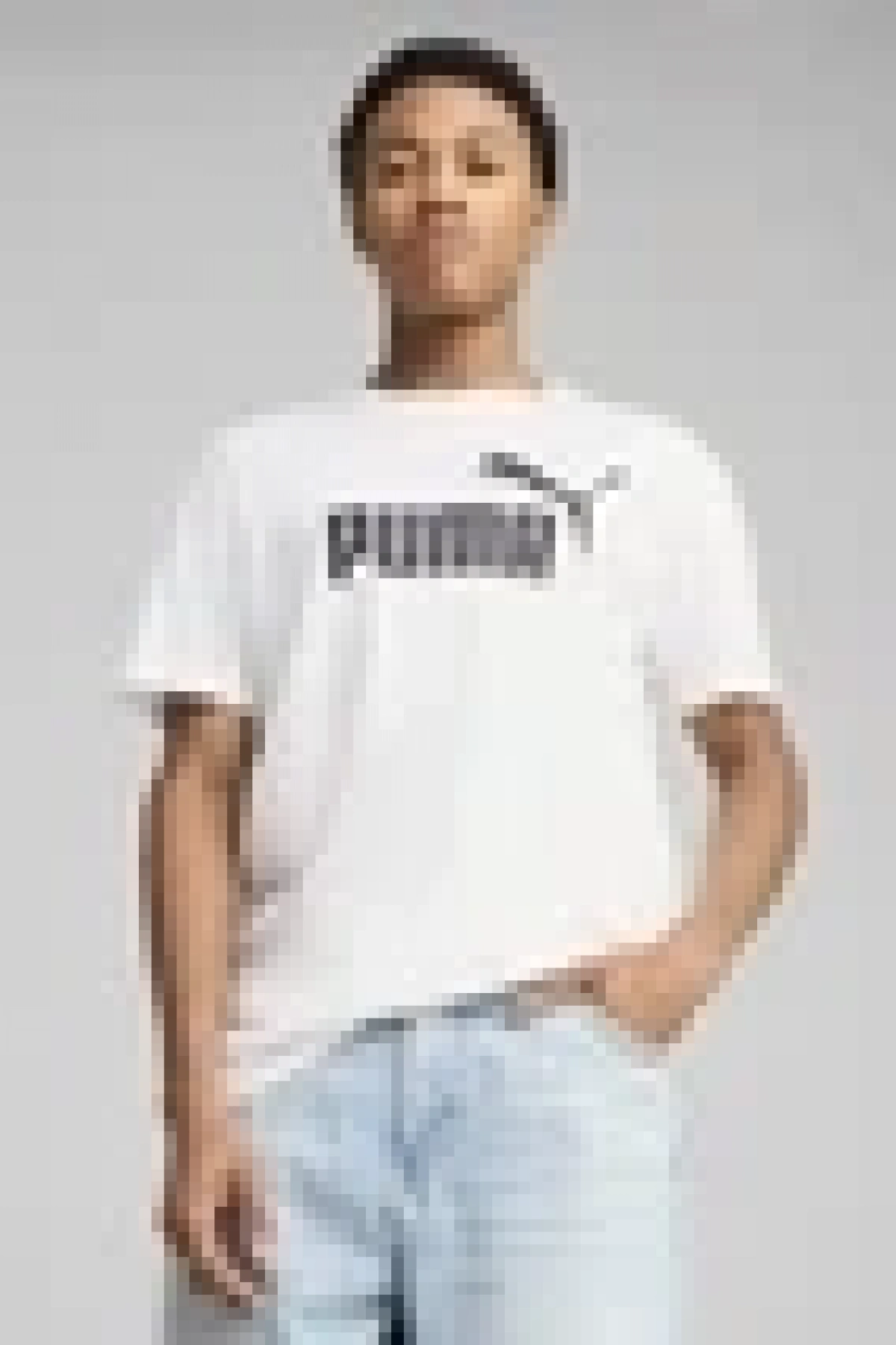 PUMA Erkek uzun pamuklu tişört Puma Ess No. 1 Logo Beyaz baskılı