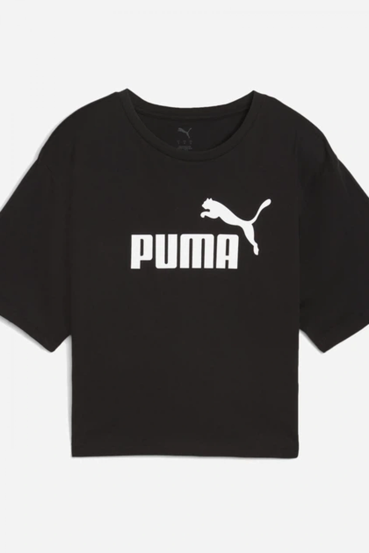 Kadın pamuklu tişört Puma Ess Cropped No. 1 Logo Relaxed Tee SİYAH