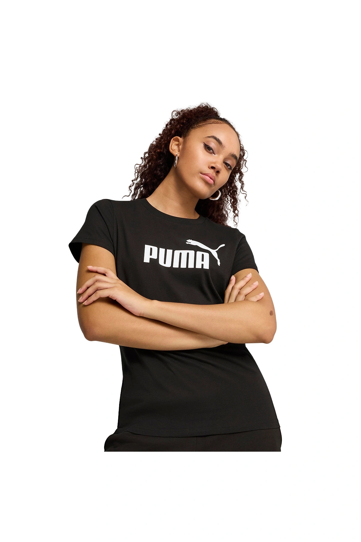 PUMA Kadın pamuklu tişört Puma Ess No. 1 Logo Tişört SİYAH