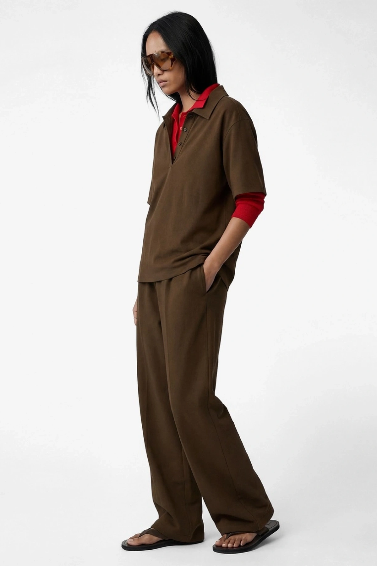 KOTON odal Kumaş Beli Lastikli Cepli Düz Geniş Paça Pantolon