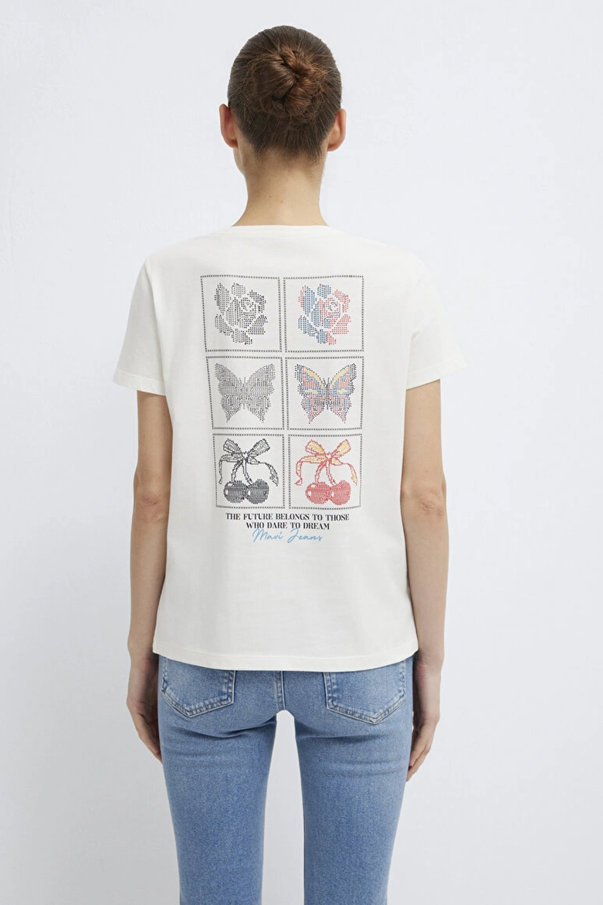 MAVİ Kelebek Baskılı Ekru Tişört