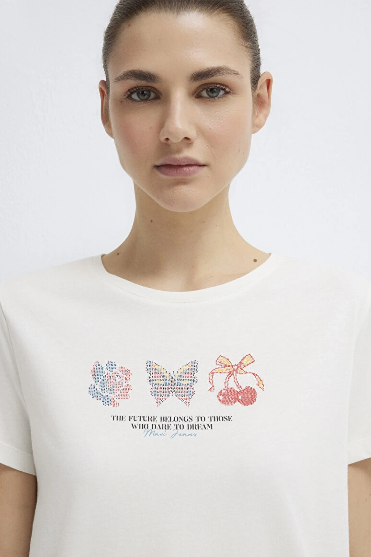 MAVİ Kelebek Baskılı Ekru Tişört