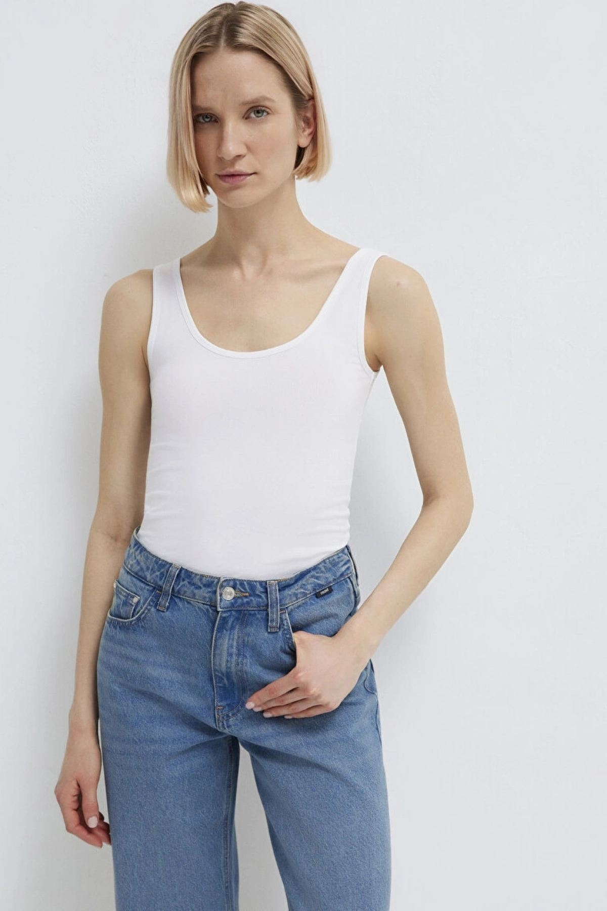 MAVİ ASKILI BASIC ATLET Beyaz