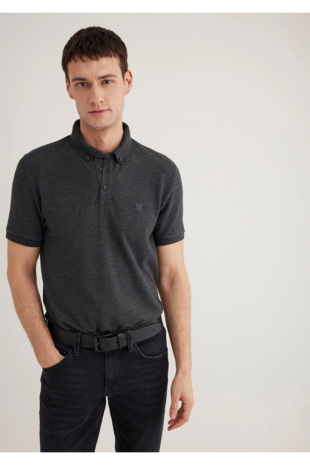 Mavi Antrasit Polo Tişört Slim Fit / Dar Kesim
